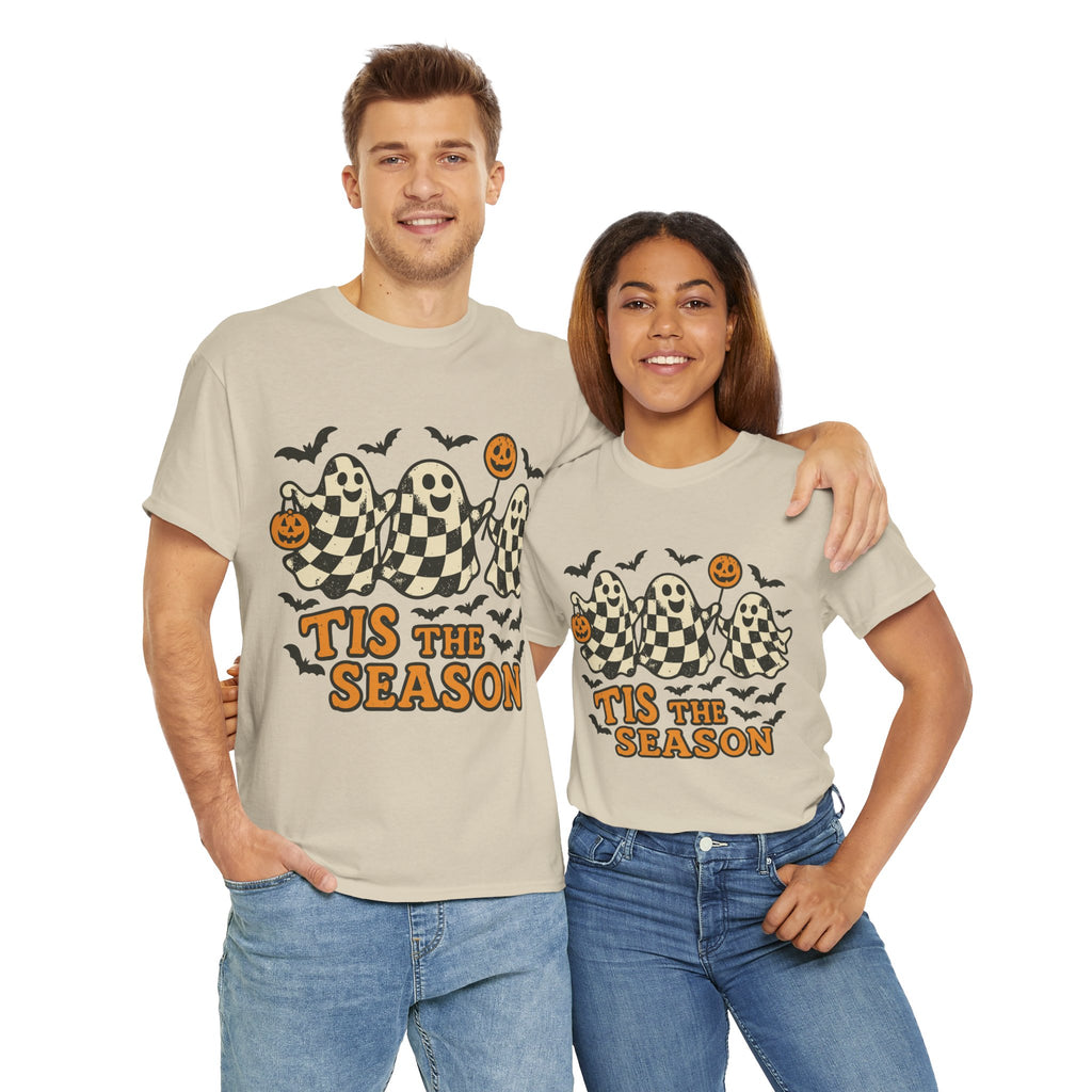 Halloween Ghosts Checker Pattern Unisex Cotton Tee