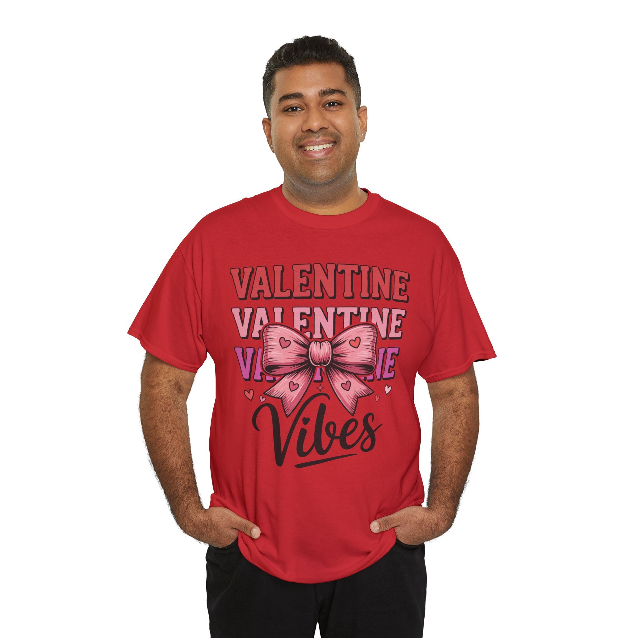 Valentine Vibes T-Shirt — Pink Bow Heart Graphic Unisex Cotton Tee