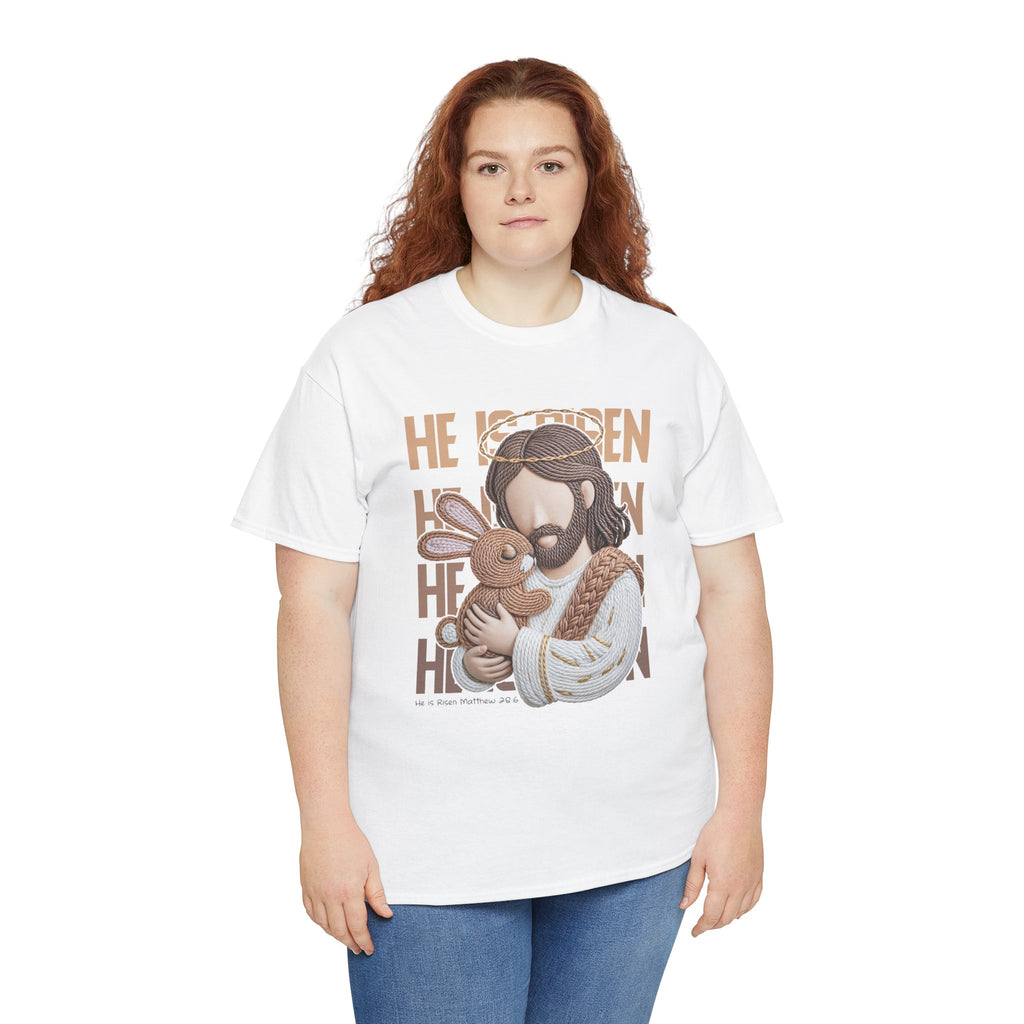 He Is Risen Matthew 28:6 Jesus With Lamb Unisex Cotton T-Shirt