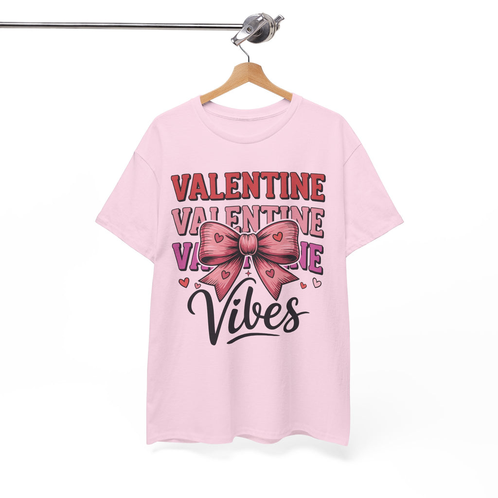 Valentine Vibes T-Shirt — Pink Bow Heart Graphic Unisex Cotton Tee