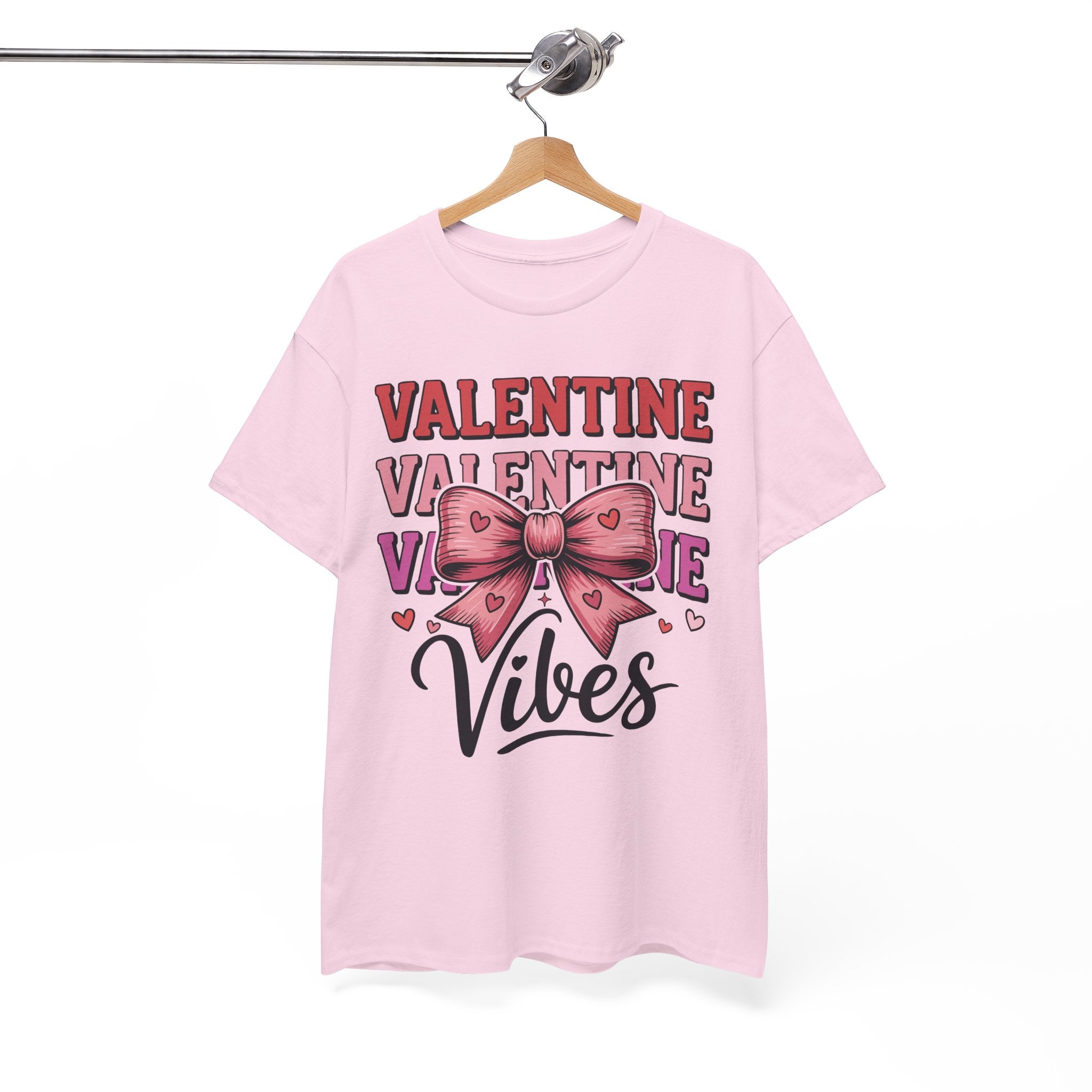 Valentine Vibes T-Shirt — Pink Bow Heart Graphic Unisex Cotton Tee