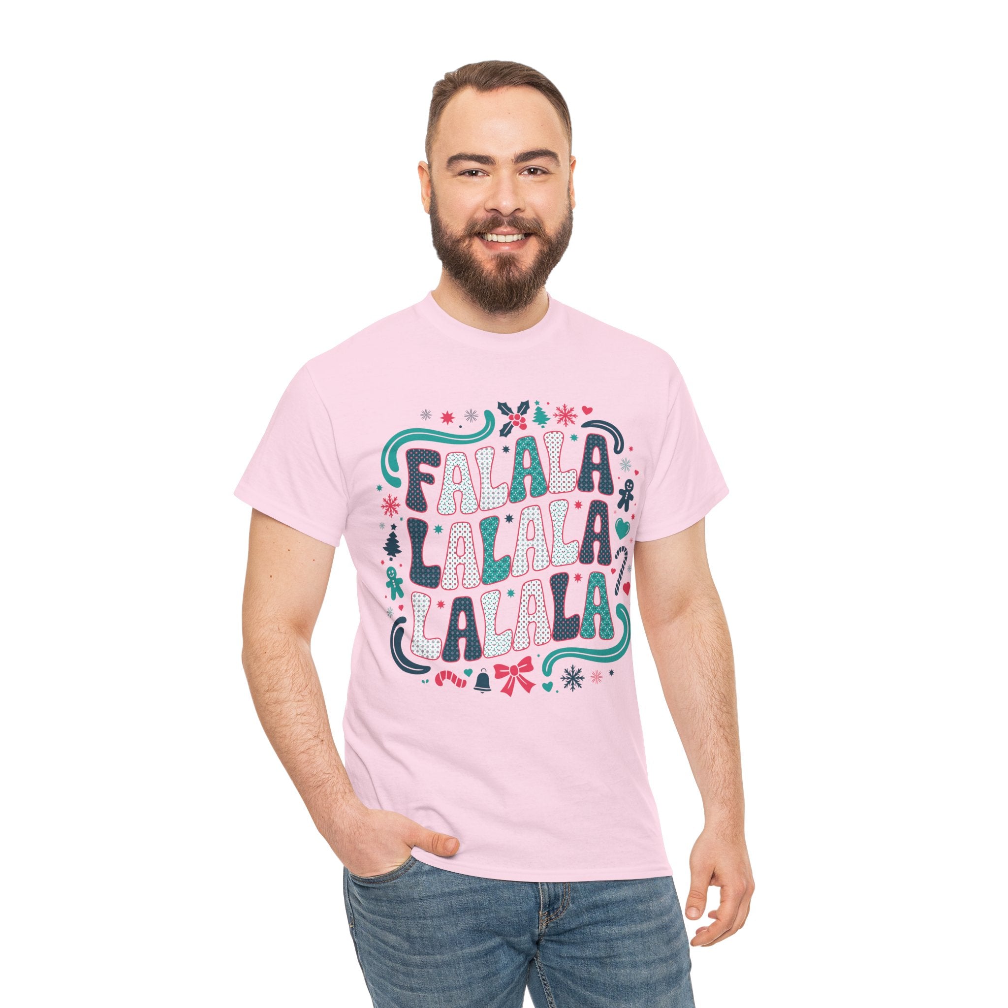 Fa La La La La Christmas T-Shirt — Festive Candy Cane & Gingerbread Holiday Unisex Cotton Tee