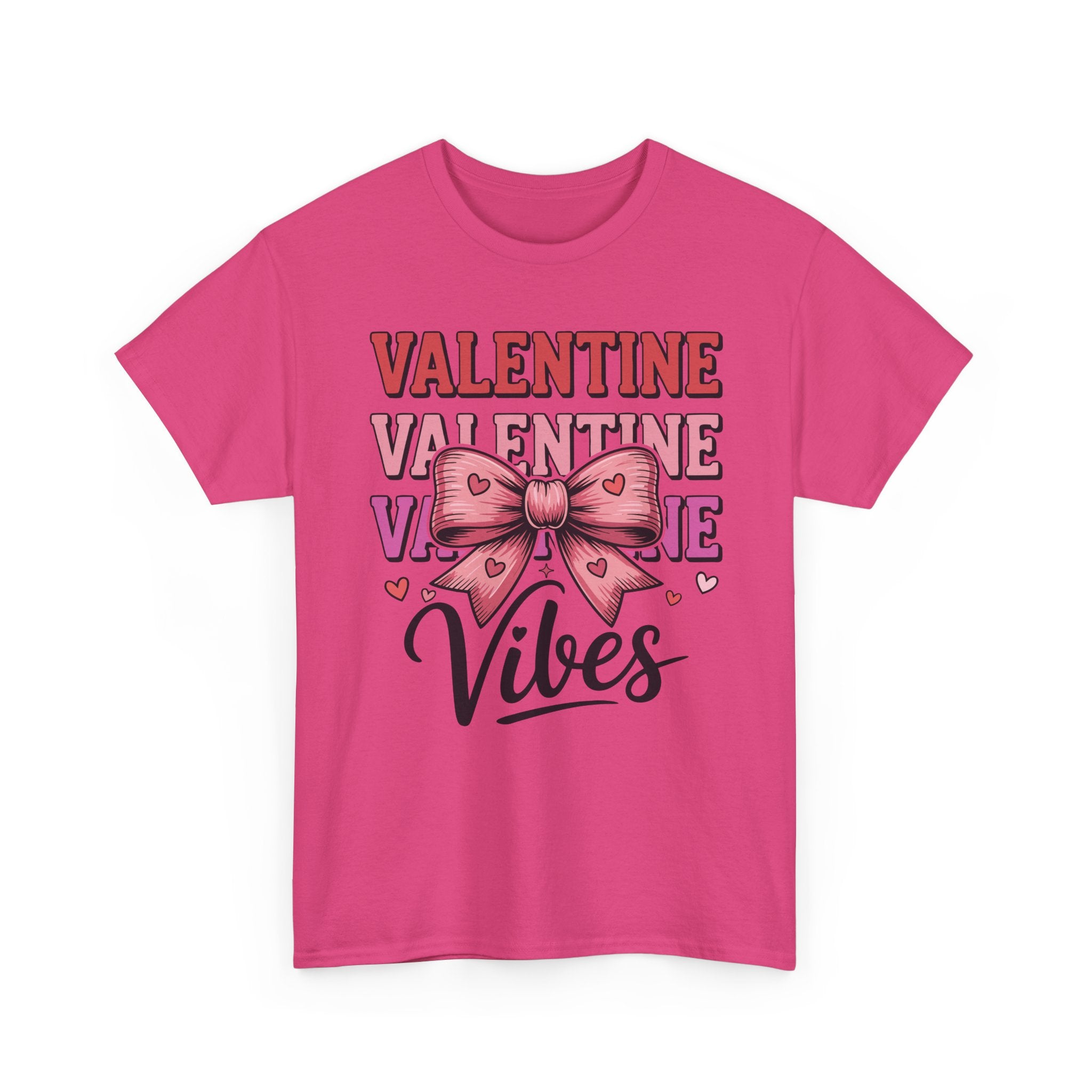 Valentine Vibes T-Shirt — Pink Bow Heart Graphic Unisex Cotton Tee