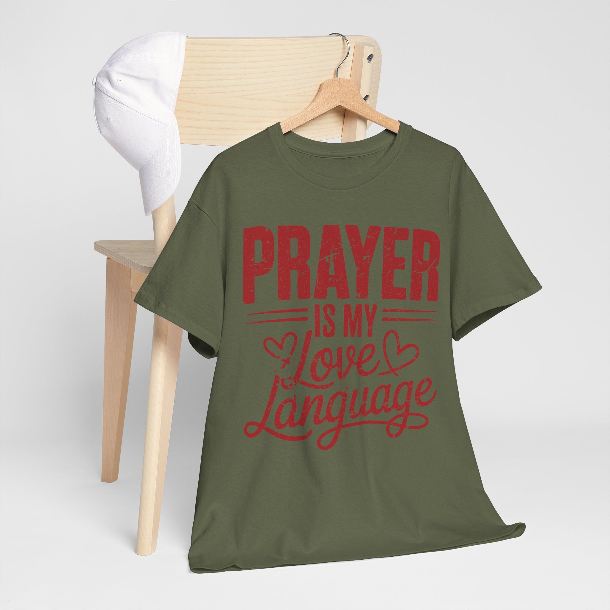 Prayer Is My Love Language T-Shirt — Faith-Inspired Red Hearts Unisex Cotton Tee
