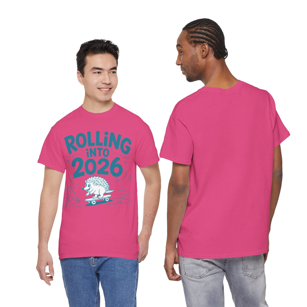Rolling Into 2026 Hedgehog Skateboard Unisex Cotton Tee
