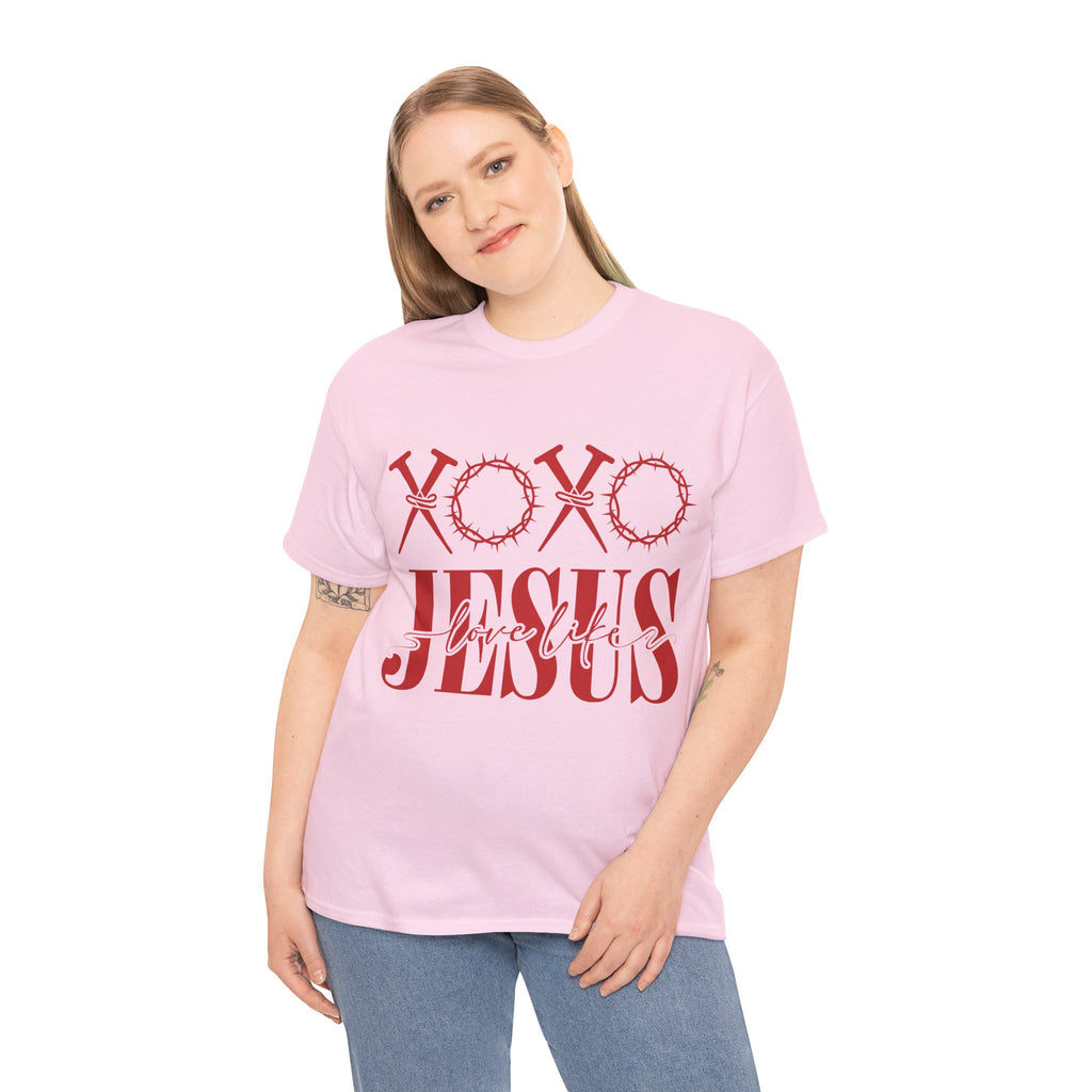 Christian Valentine T-Shirt — "XOXO Jesus Love Life" Nails & Thorn Crown Design Unisex Cotton Tee