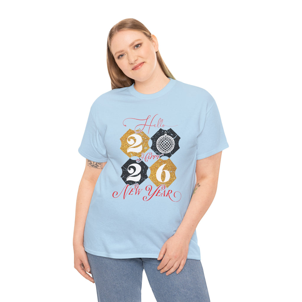 2026 Happy New Year Pink Varsity Tee — Fireworks Party Graphic.Unisex Cotton Tee