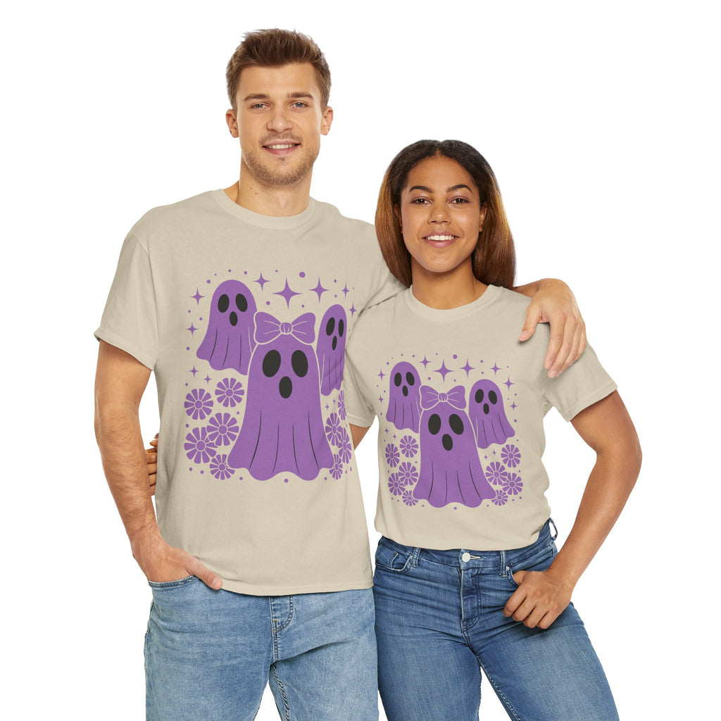 Purple Ghost Halloween Unisex Cotton Tee