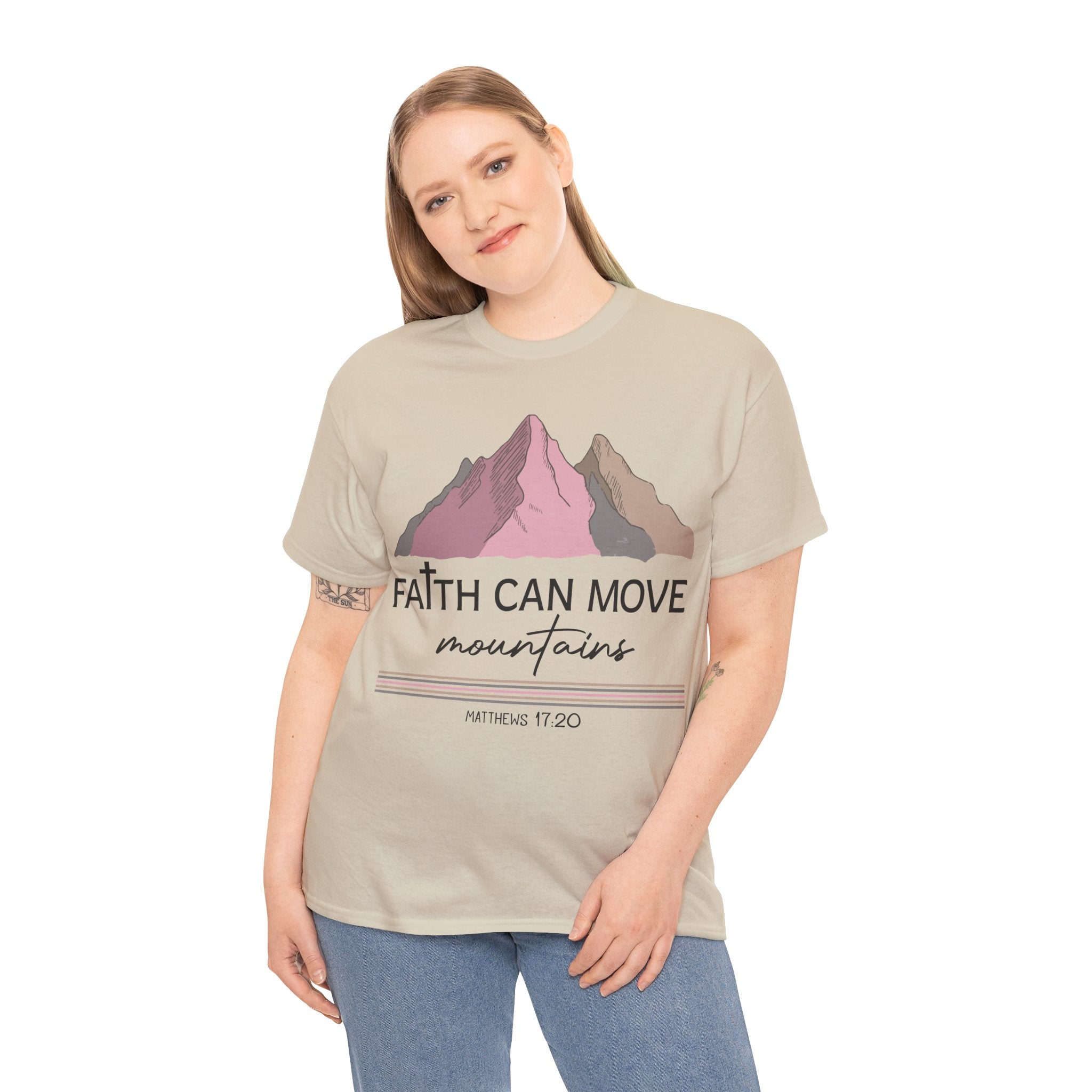 Faith Can Move Mountains Mountain Tee — Pastel Inspirational Christian Unisex Cotton T-Shirt