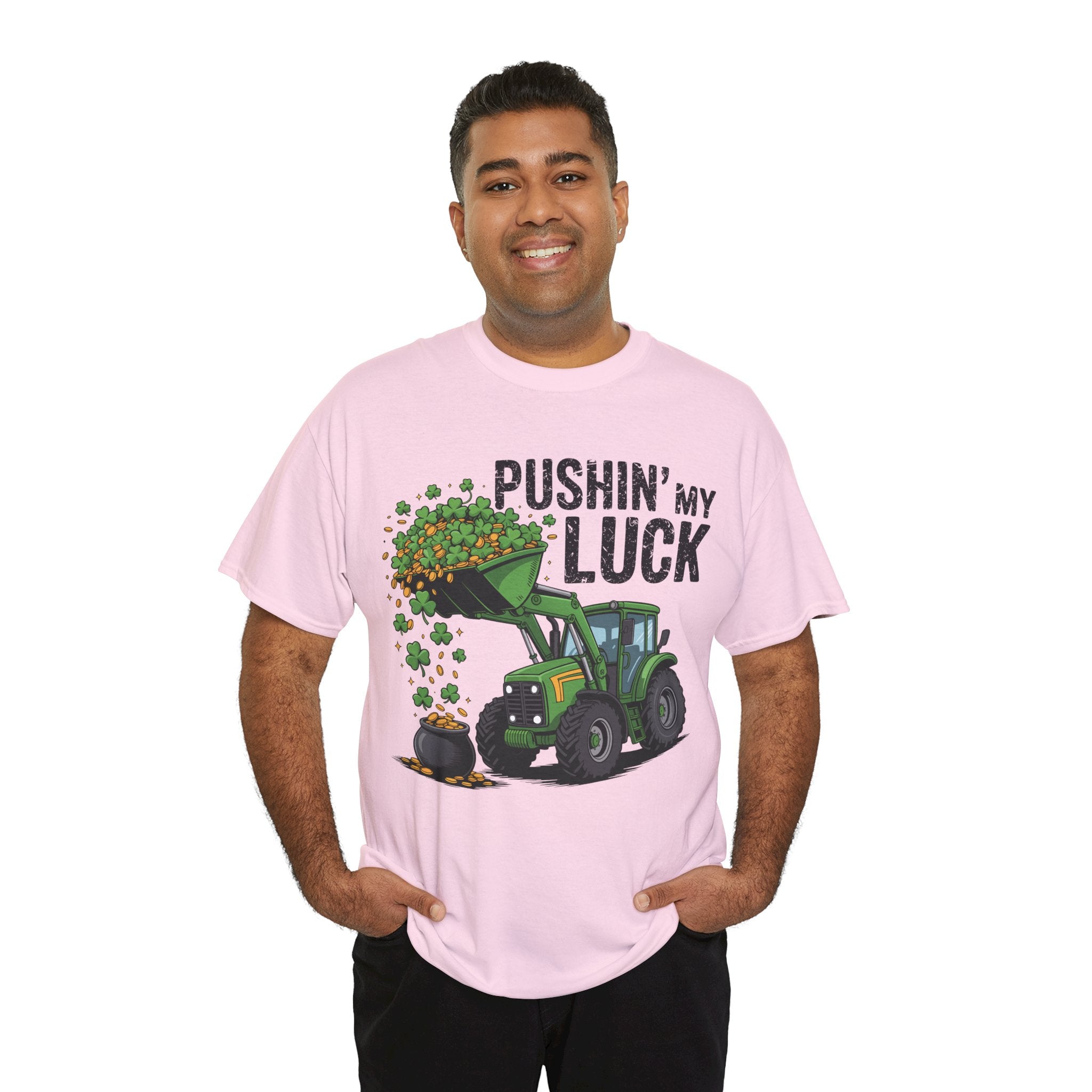 Pushin' My Luck Shamrock Tractor Tee — St. Patrick's Day Unisex Cotton T-Shirt