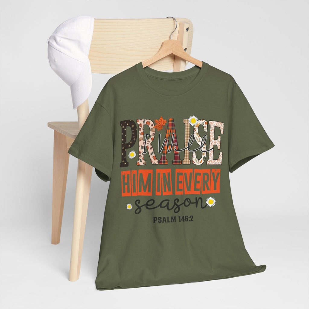 Praise Him In Every Tee — Fall Daisies & Leaf Floral Graphic Unisex Cotton T-Shirt
