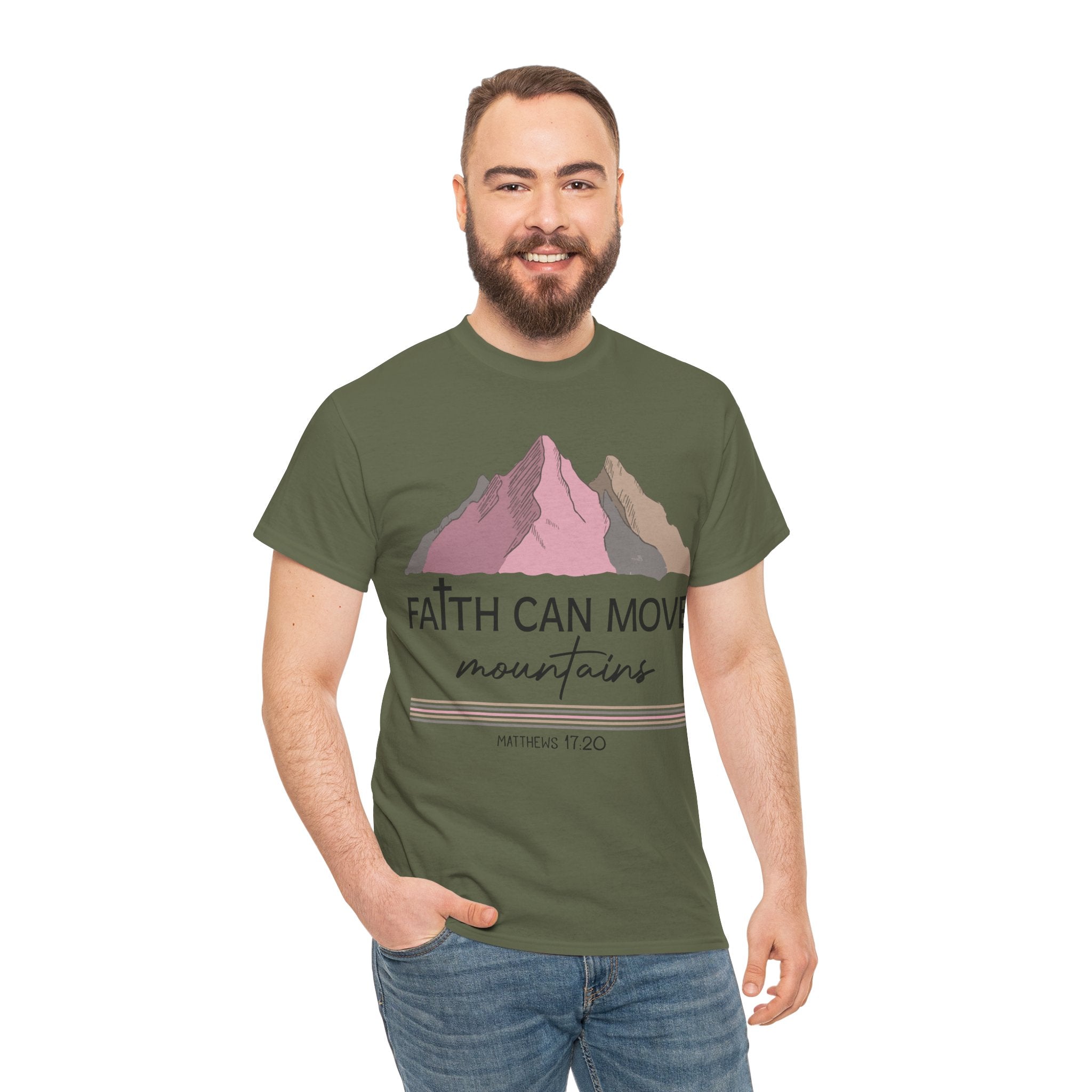 Faith Can Move Mountains Mountain Tee — Pastel Inspirational Christian Unisex Cotton T-Shirt