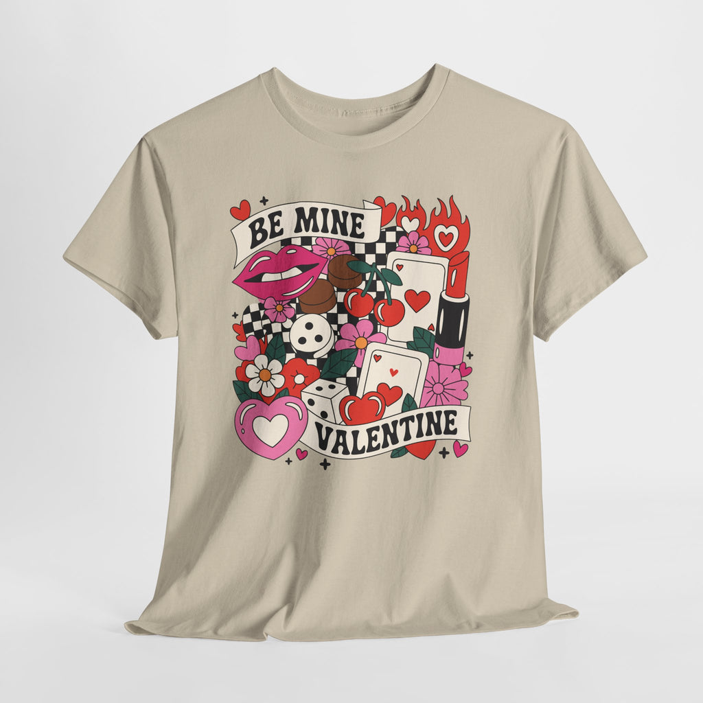 Be Mine Valentine Pop-Art Tee — Lips, Cherries & Retro Valentine Collage...Unisex Cotton Tee