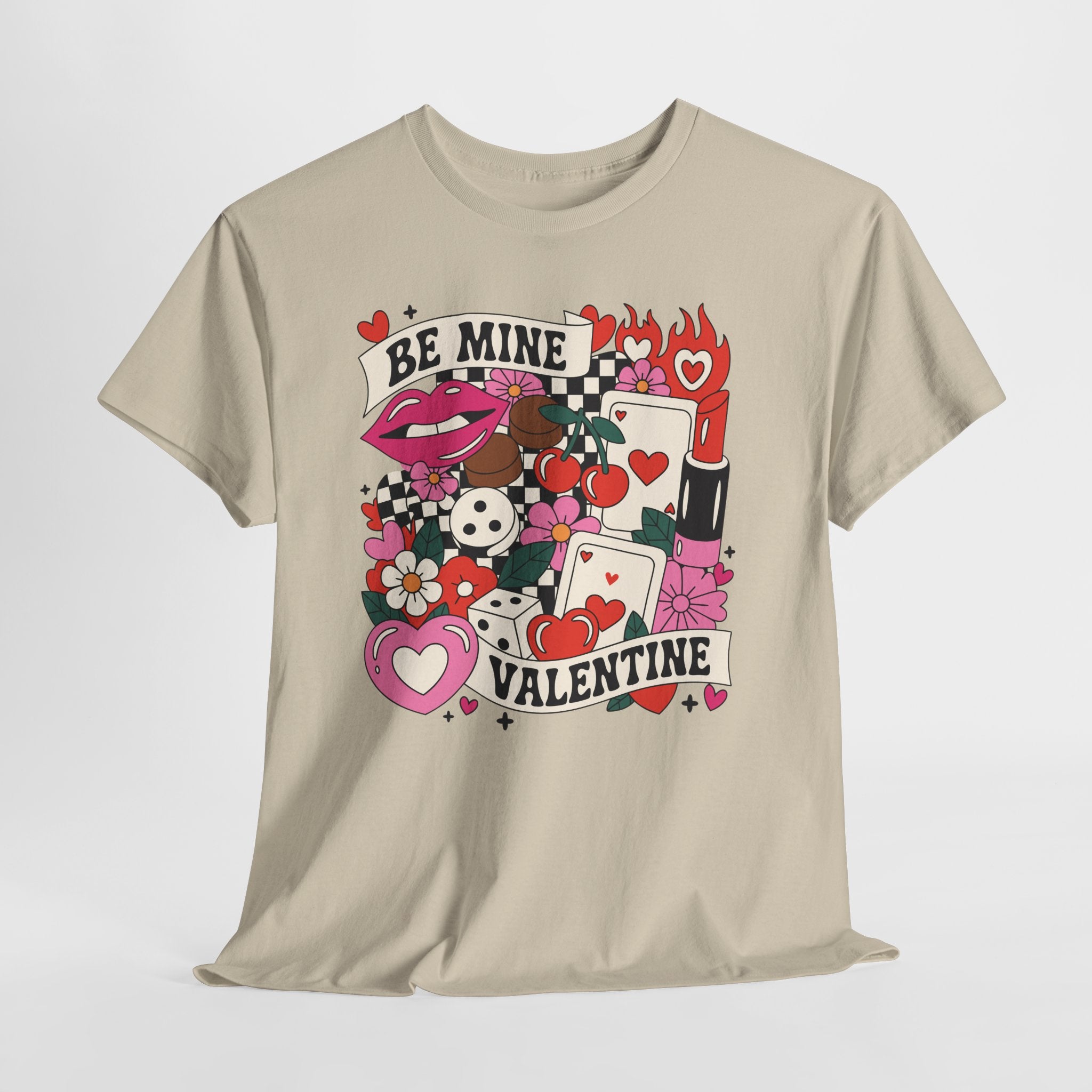 Be Mine Valentine Pop-Art Tee — Lips, Cherries & Retro Valentine Collage...Unisex Cotton Tee