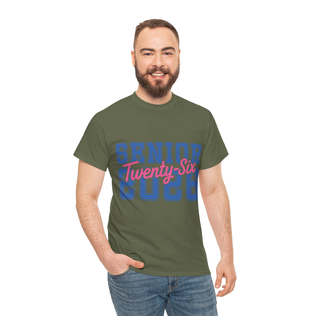 Senior 2026 Tee — Pink Varsity Block with Blue Script Overlay Unisex Cotton Tee