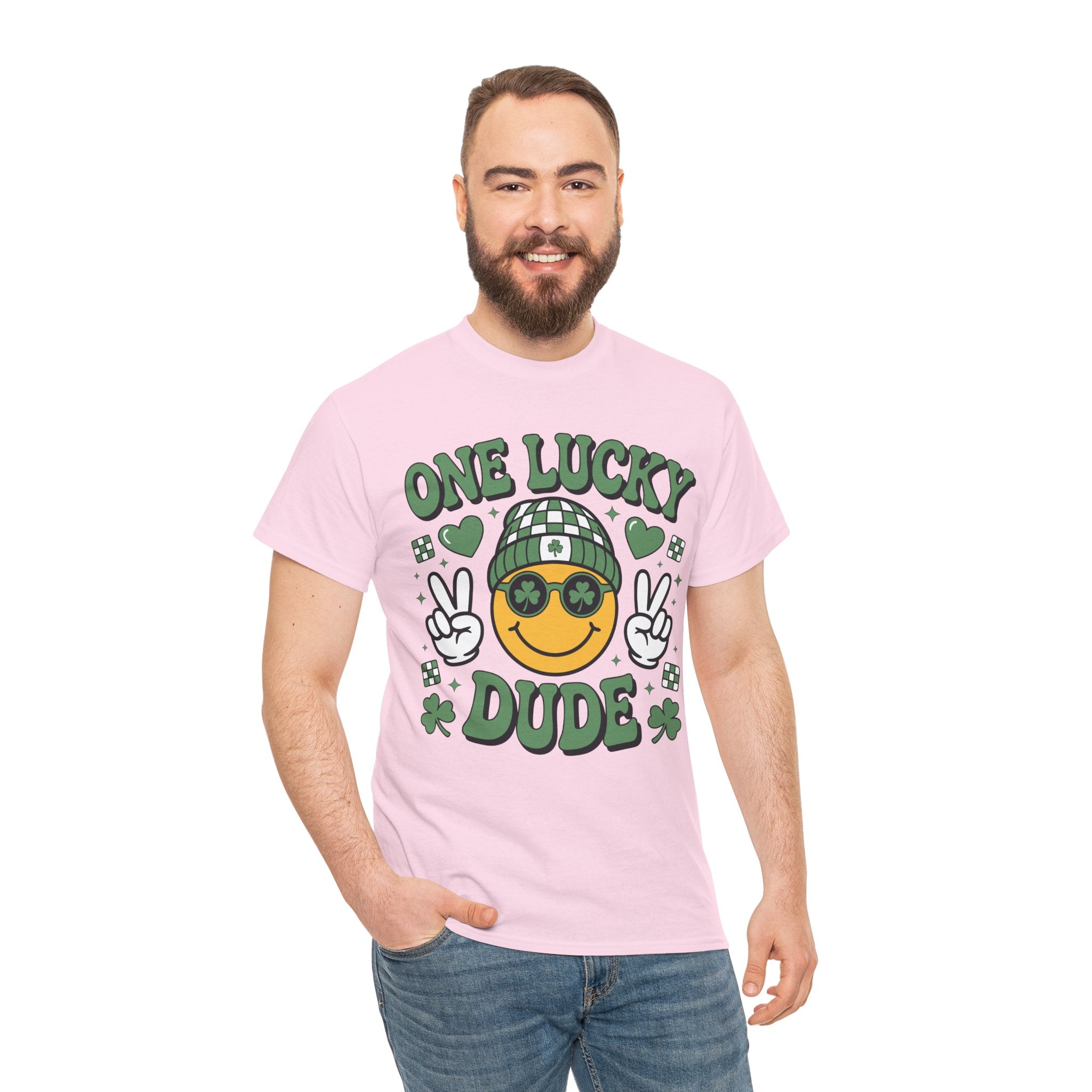 One Lucky Dude Shamrock Tee — St. Patrick's Day Smiley Unisex Cotton Tshirt