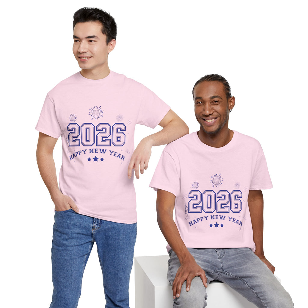 Happy New Year 2026 Varsity Tee — Fireworks & Confetti Celebration Unisex Cotton Tee