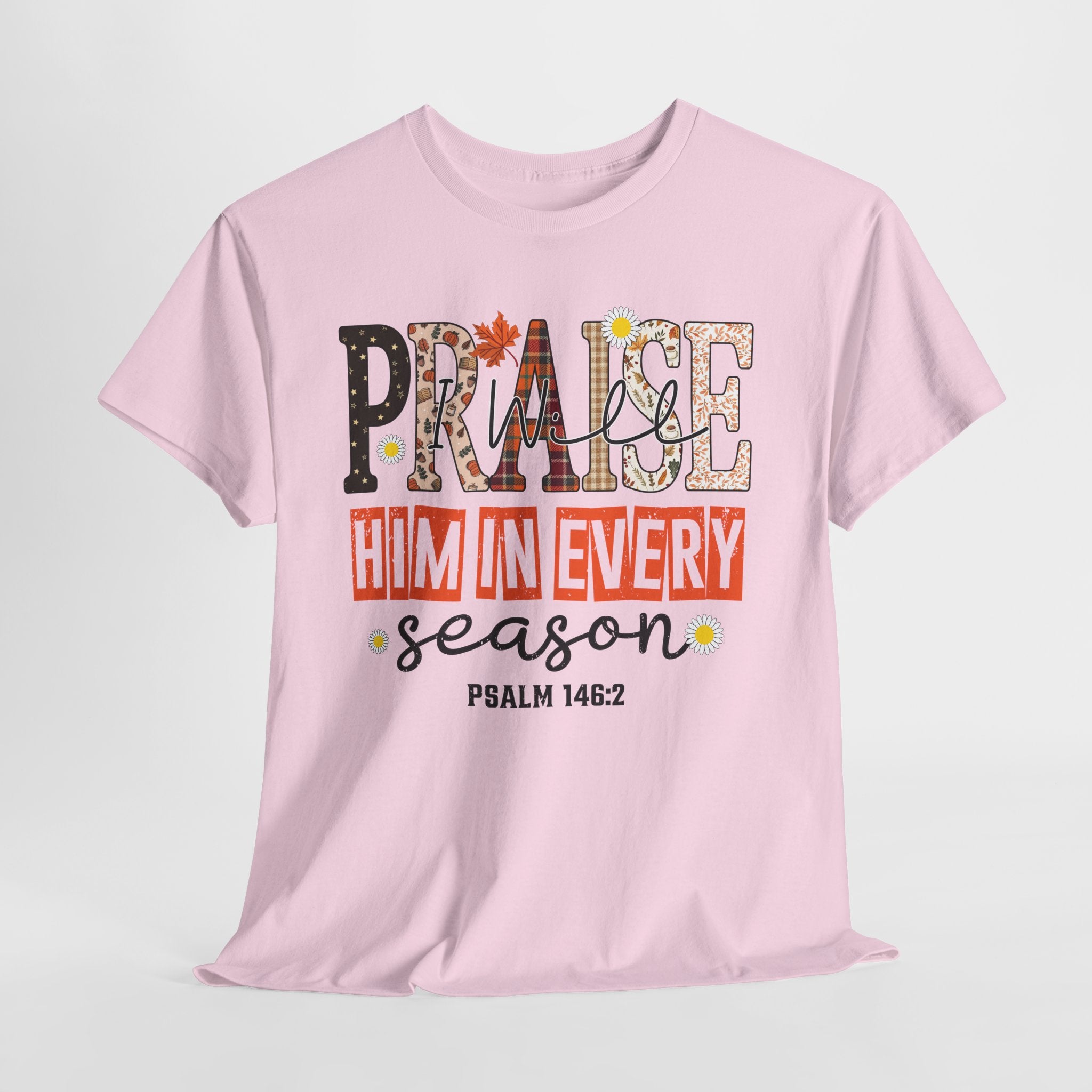 Praise Him In Every Tee — Fall Daisies & Leaf Floral Graphic Unisex Cotton T-Shirt