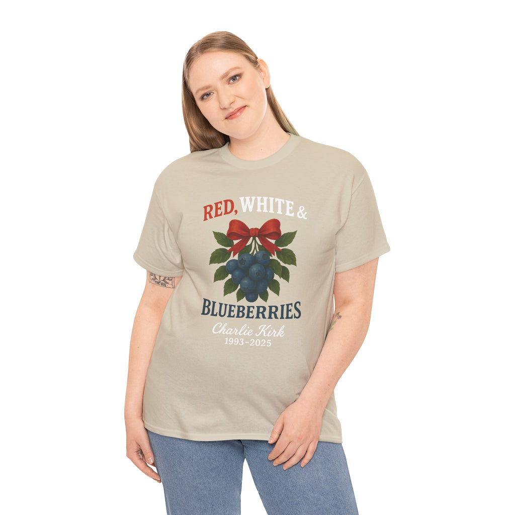 Red, White & Blueberries T-Shirt — Patriotic Blueberry Graphic Unisex Cotton Tee