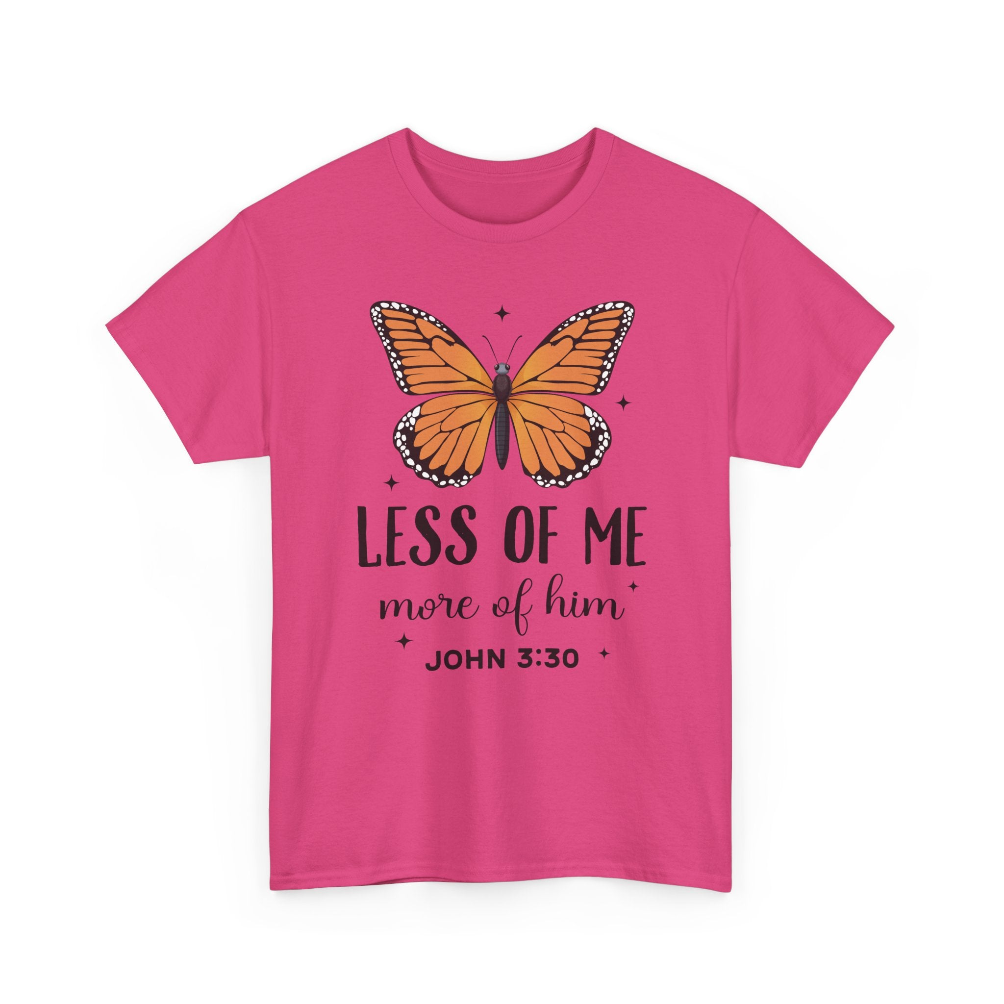 Monarch Butterfly Tee — "Less of Me, More of Him" Christian Unisex cotton T‑Shirt