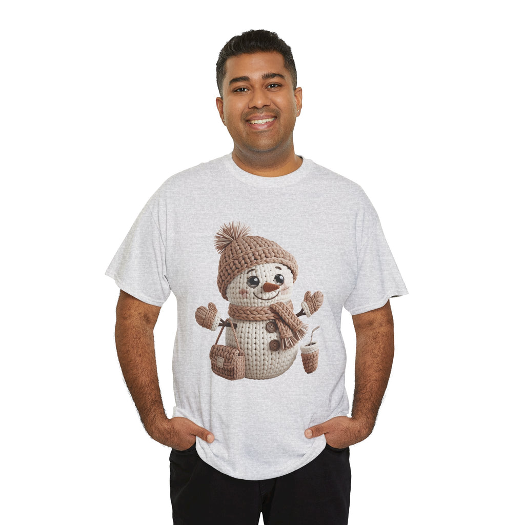 Snowman Knit‑Style Graphic Tee — Cute Faux‑Yarn Snowman with Hat, Scarf & Mittens.Unisex Cotton Tee