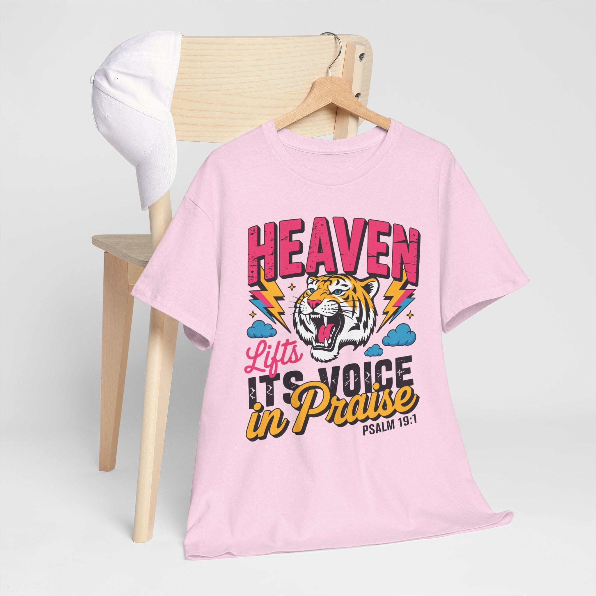 Psalm 19:1 Tiger Praise T-Shirt — Bold Christian Roaring Tiger Graphic.Unisex Cotton Tee