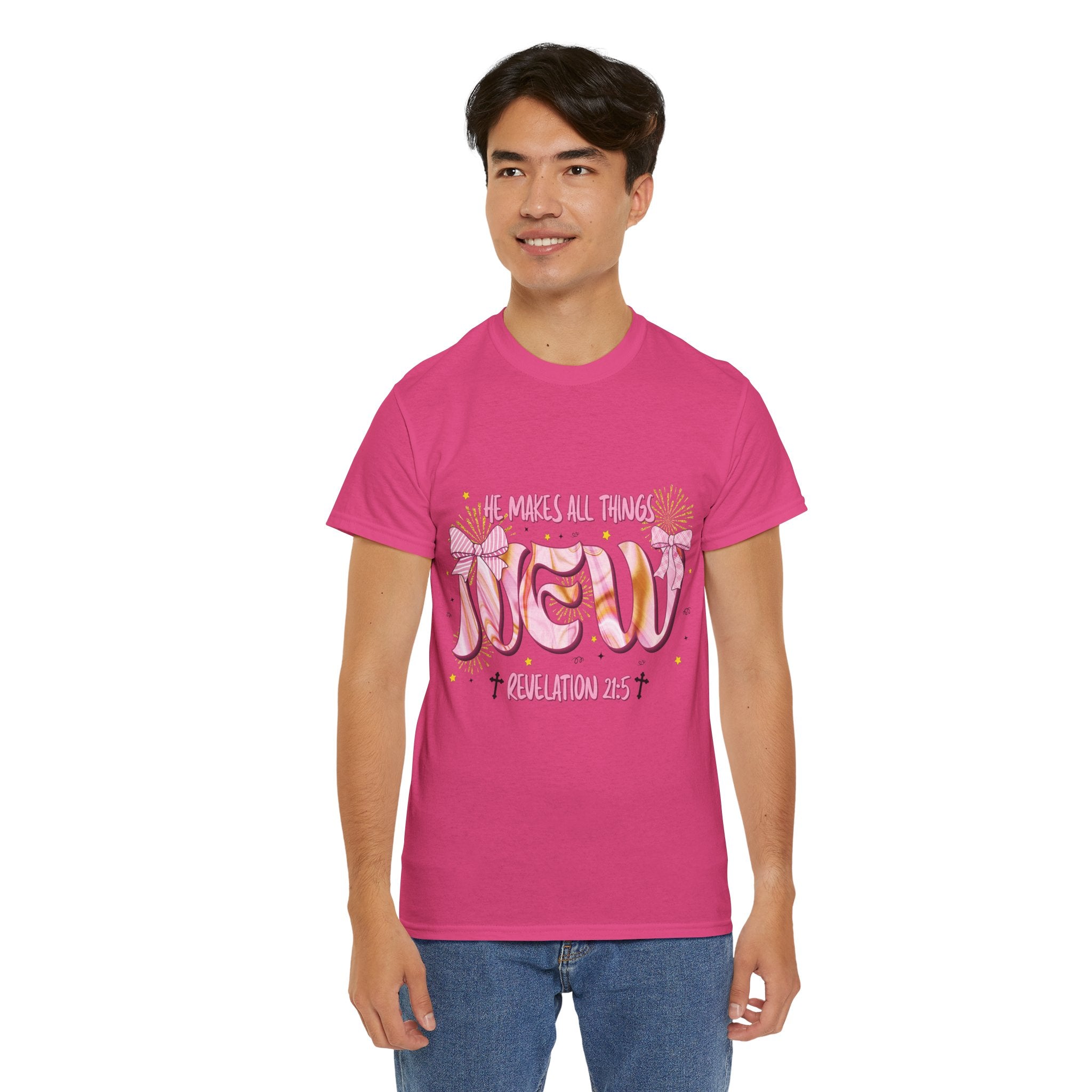 Christian Marble Tee — “He Makes All Things New” (Revelation 21:5)... Unisex Cotton Tee