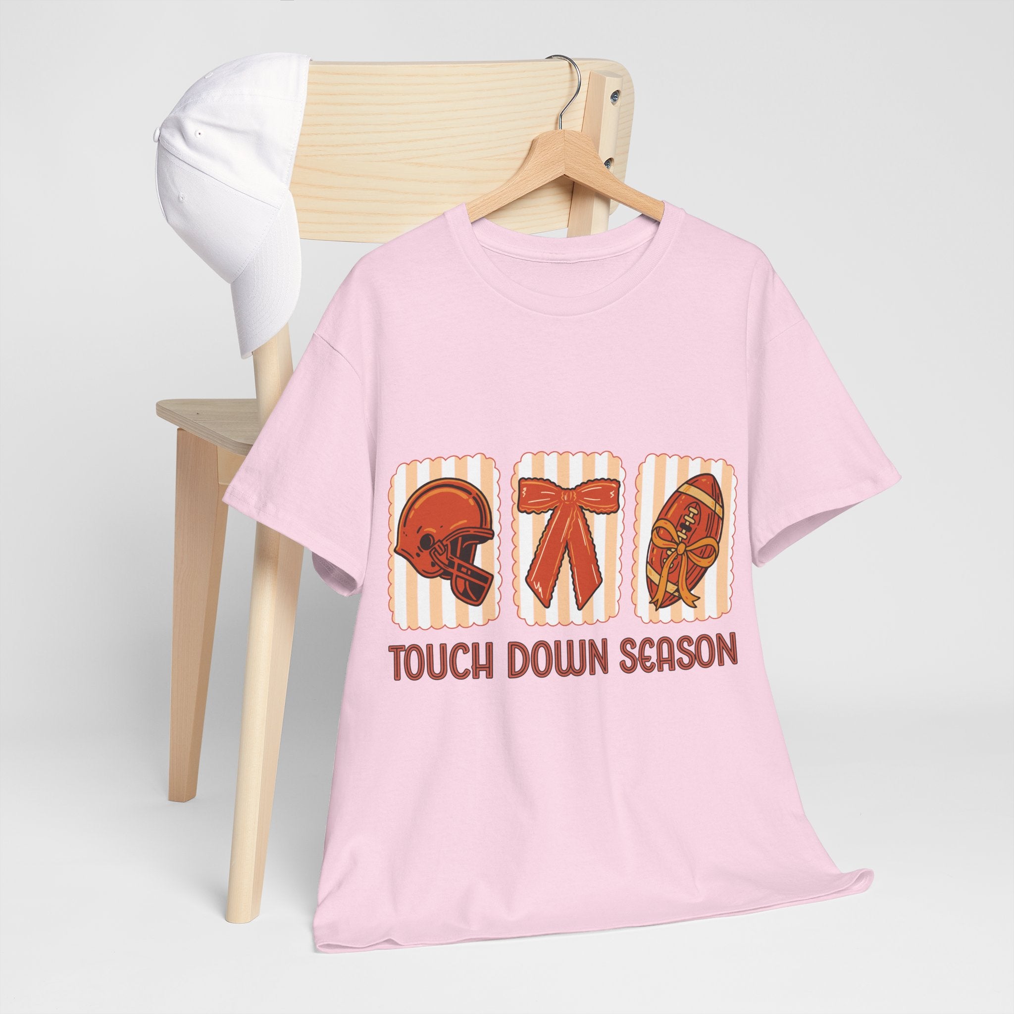 Touch Down Season Football Tee — Striped Fall Helmet & Bow Design Unisex Cotton Tee