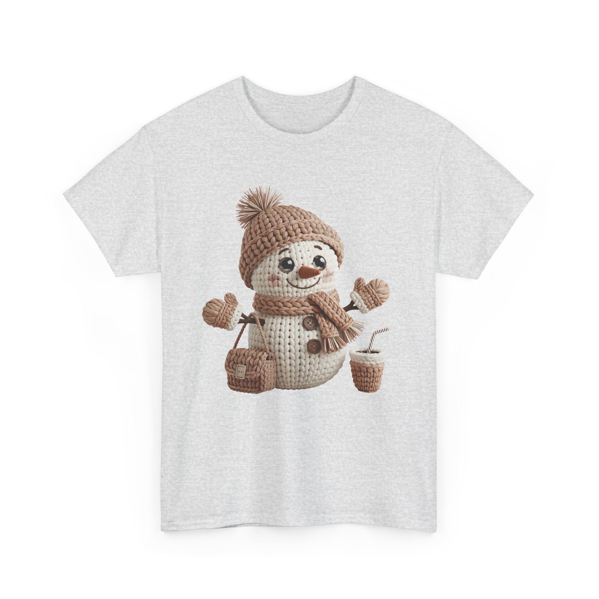 Snowman Knit‑Style Graphic Tee — Cute Faux‑Yarn Snowman with Hat, Scarf & Mittens.Unisex Cotton Tee