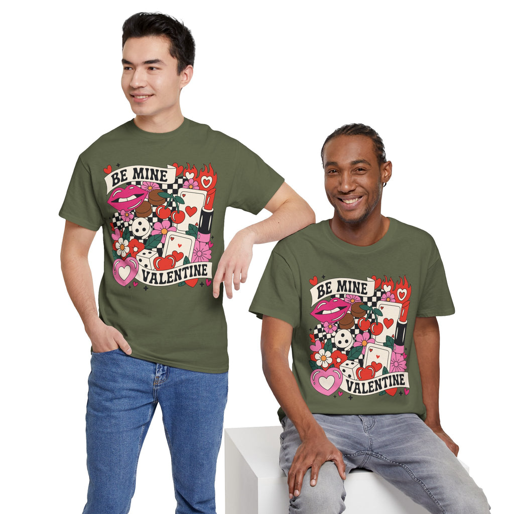 Be Mine Valentine Pop-Art Tee — Lips, Cherries & Retro Valentine Collage...Unisex Cotton Tee