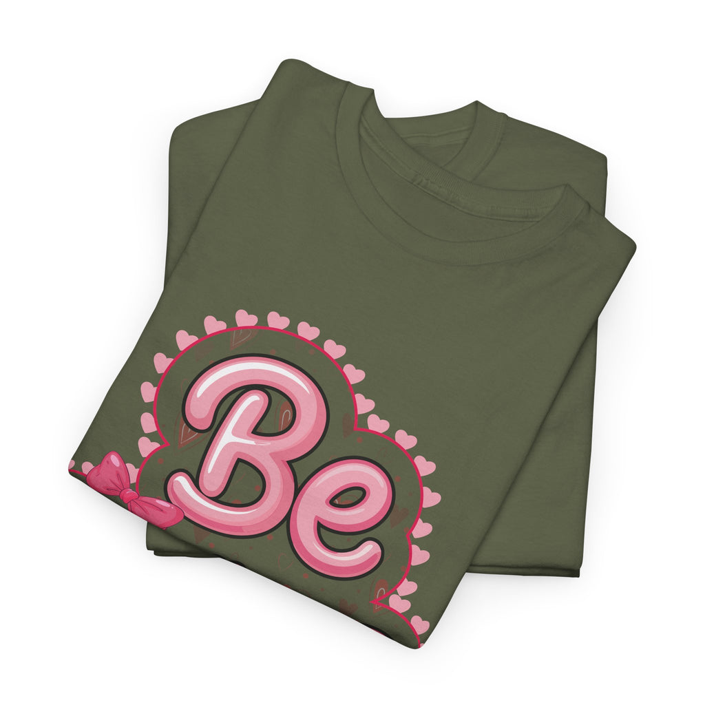 Be Mine Valentine T-Shirt — Pink Bubble Letters with Hearts & Bow..Unisex Cotton Tee