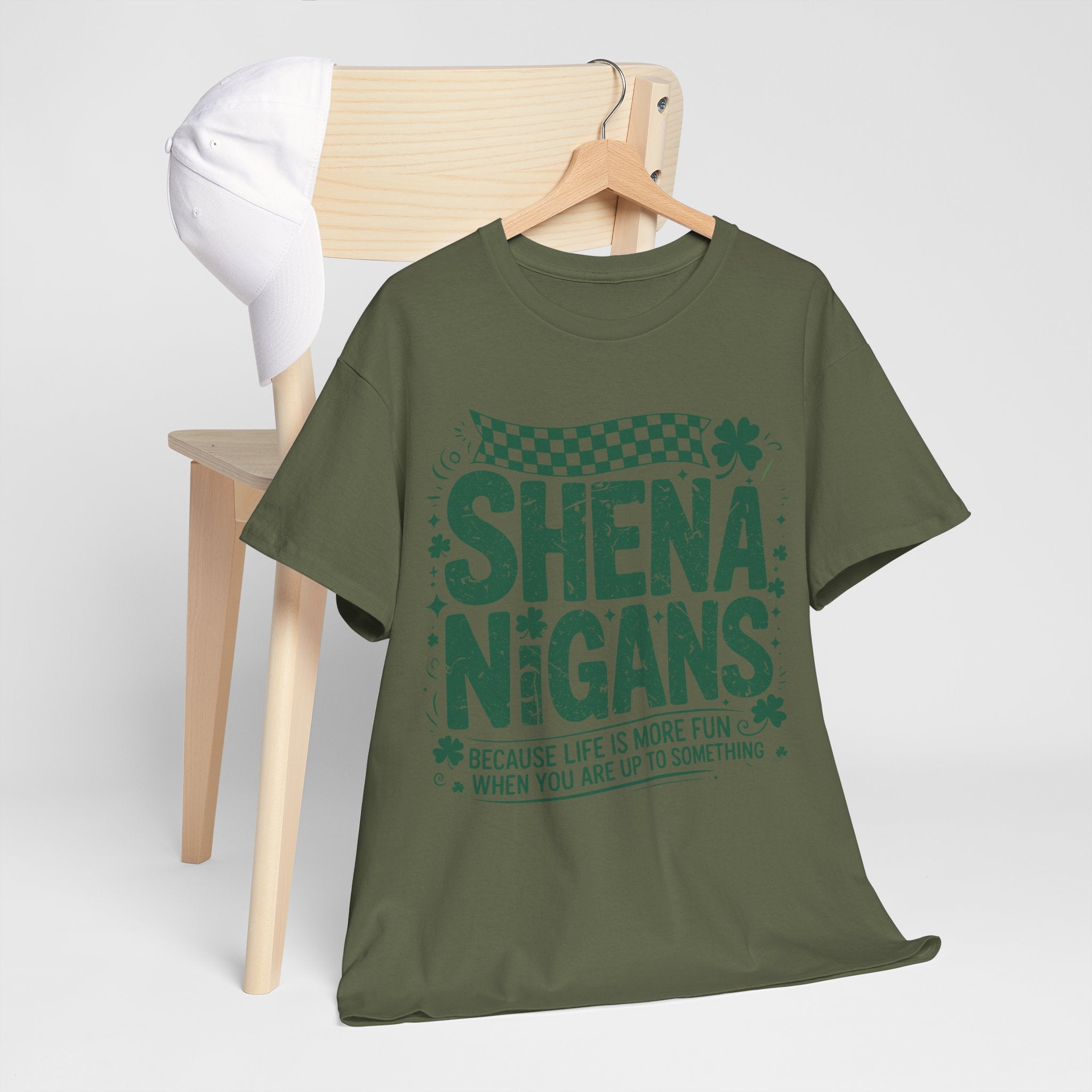 Shenanigans Clover Tee — Bright Green St. Patrick’s Day Shirt with Checkered Flag Unisex Cotton Tee