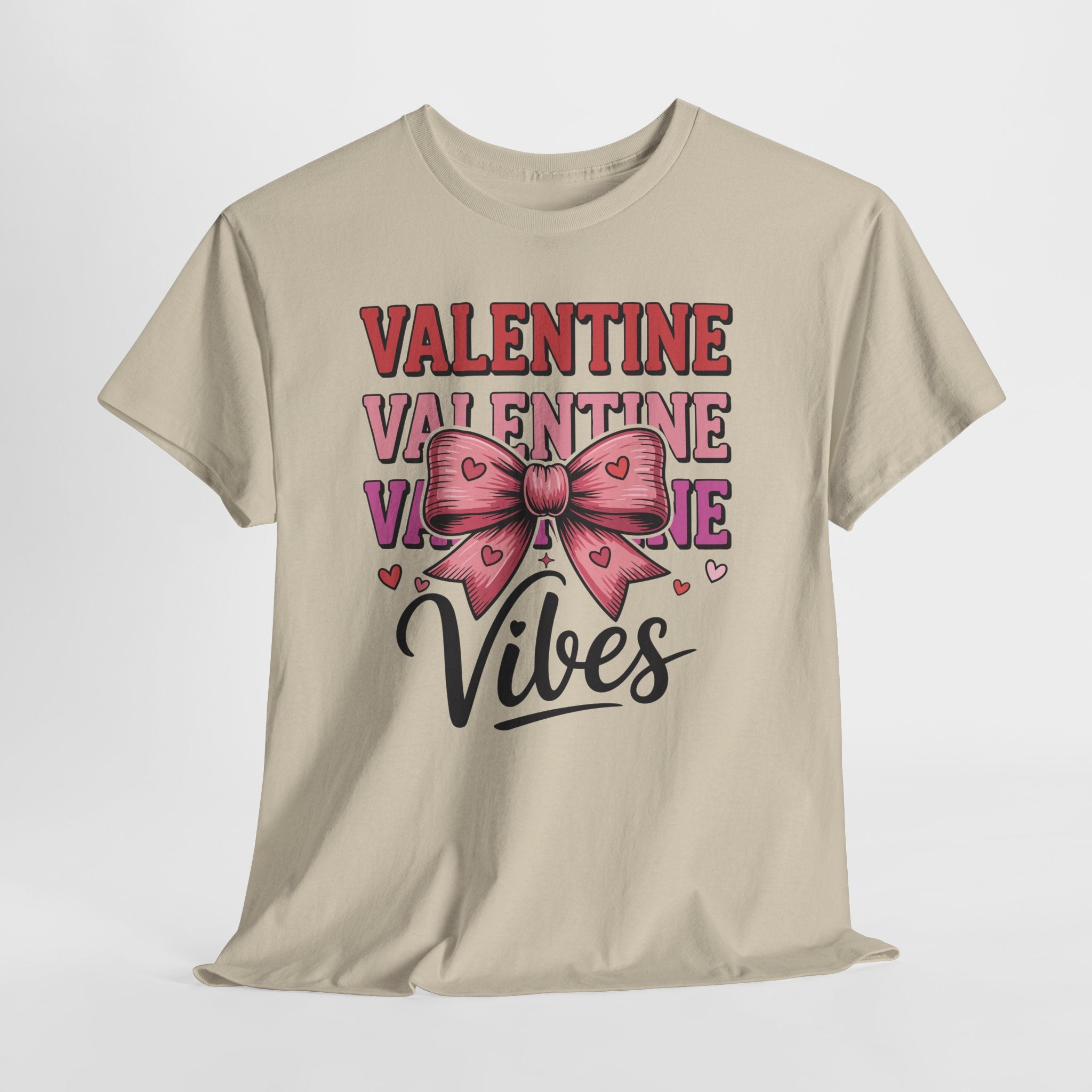 Valentine Vibes T-Shirt — Pink Bow Heart Graphic Unisex Cotton Tee