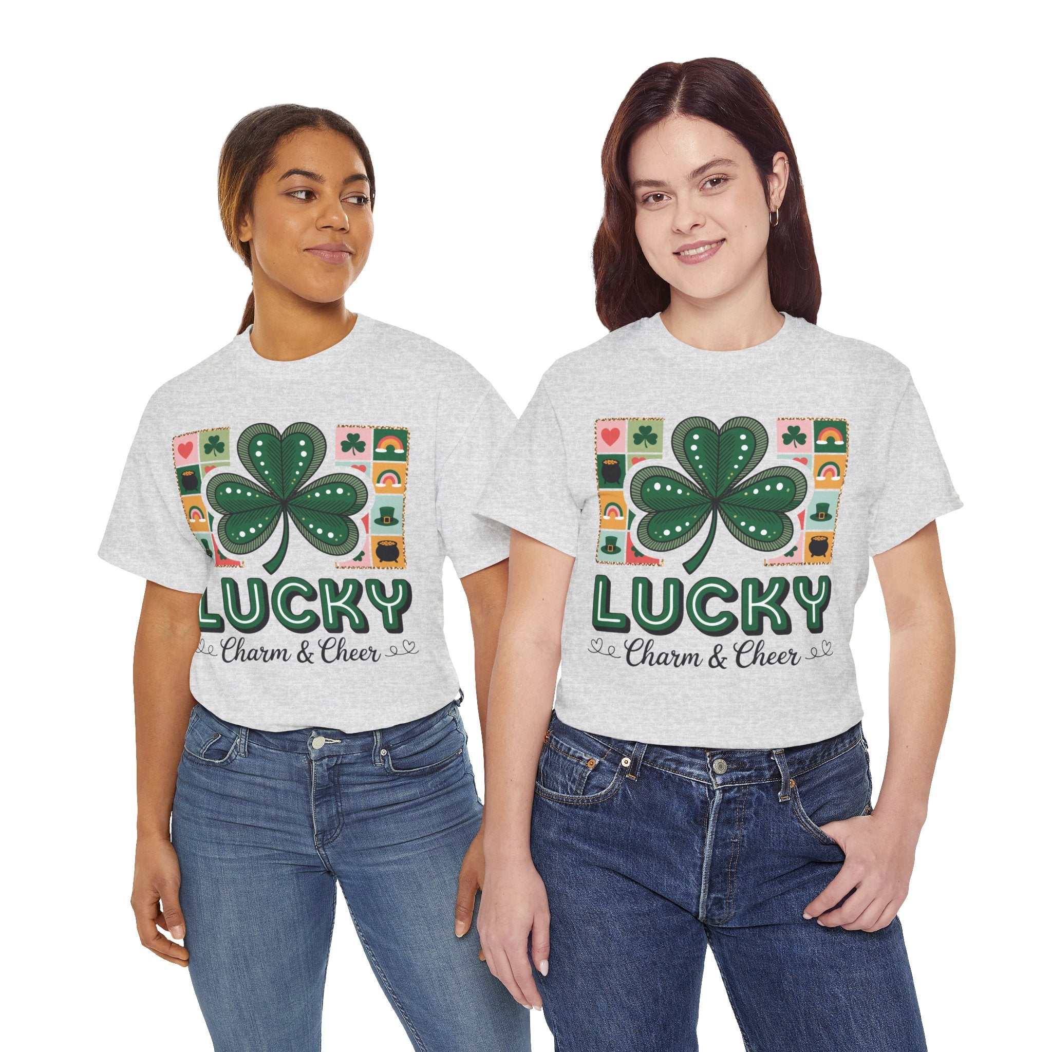Lucky Charm & Cheer Clover Tee — Patchwork St. Patrick’s Day Unisex Cotton T-Shirt