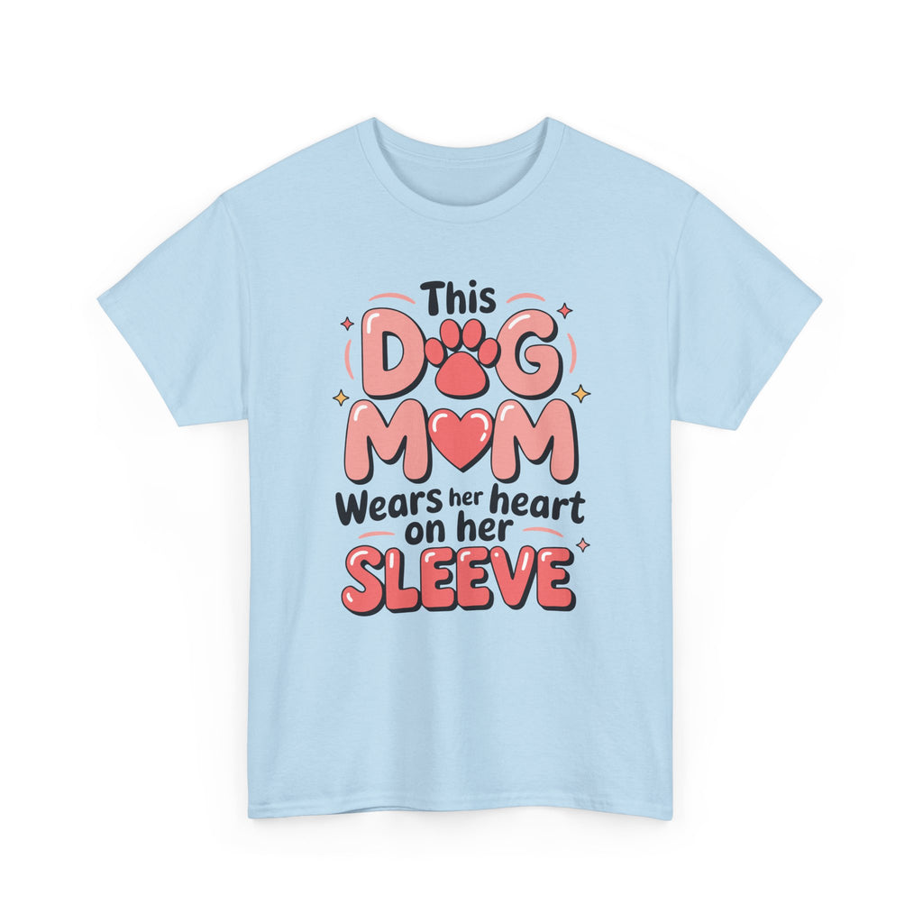 Dog Mom T-Shirt — "This Dog Mom Wears Her Heart on Her Sleeve" Paw & Heart Unisex Cotton Tee