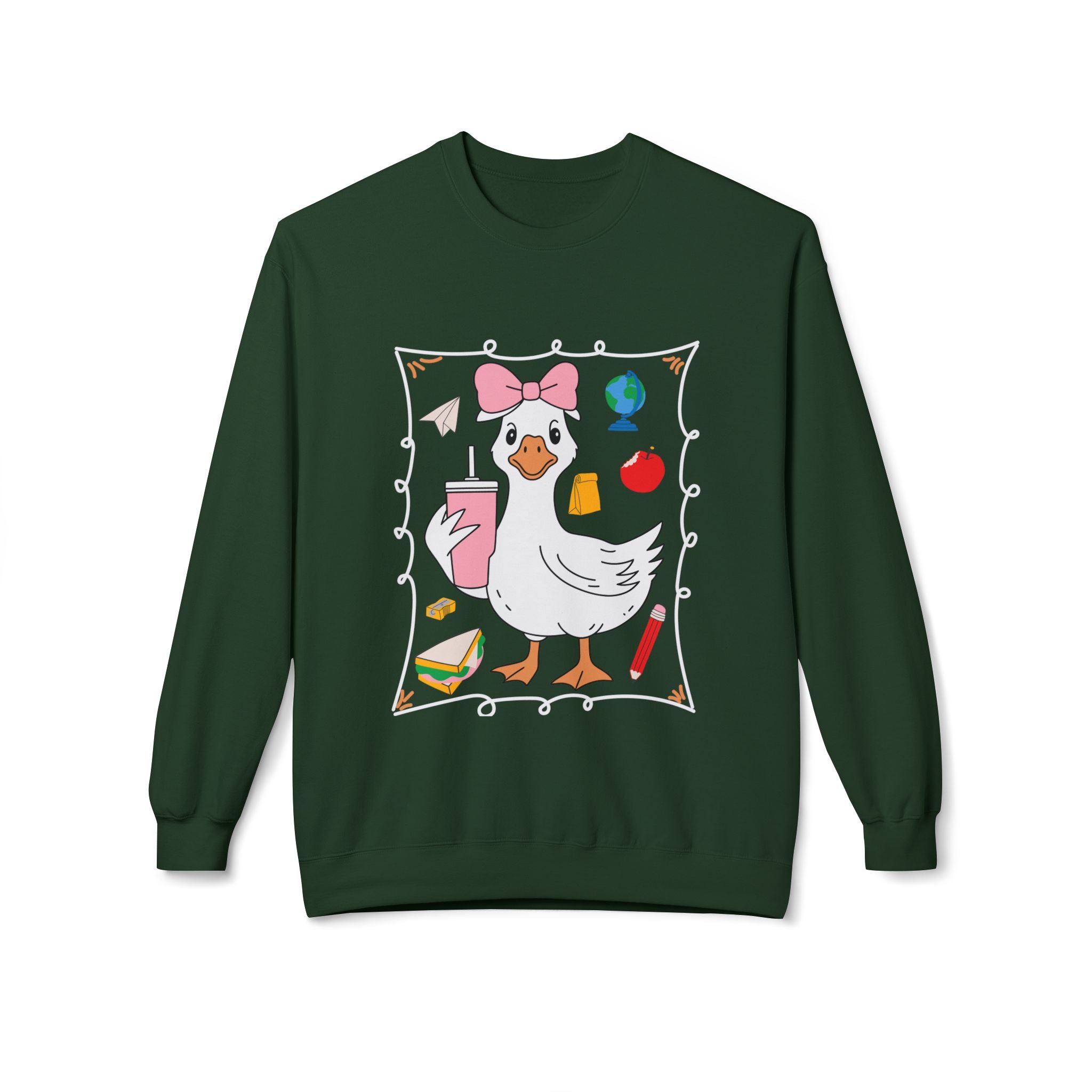 Cute Goose Drinking Fleece Crewneck Sweatshirt- Unisex