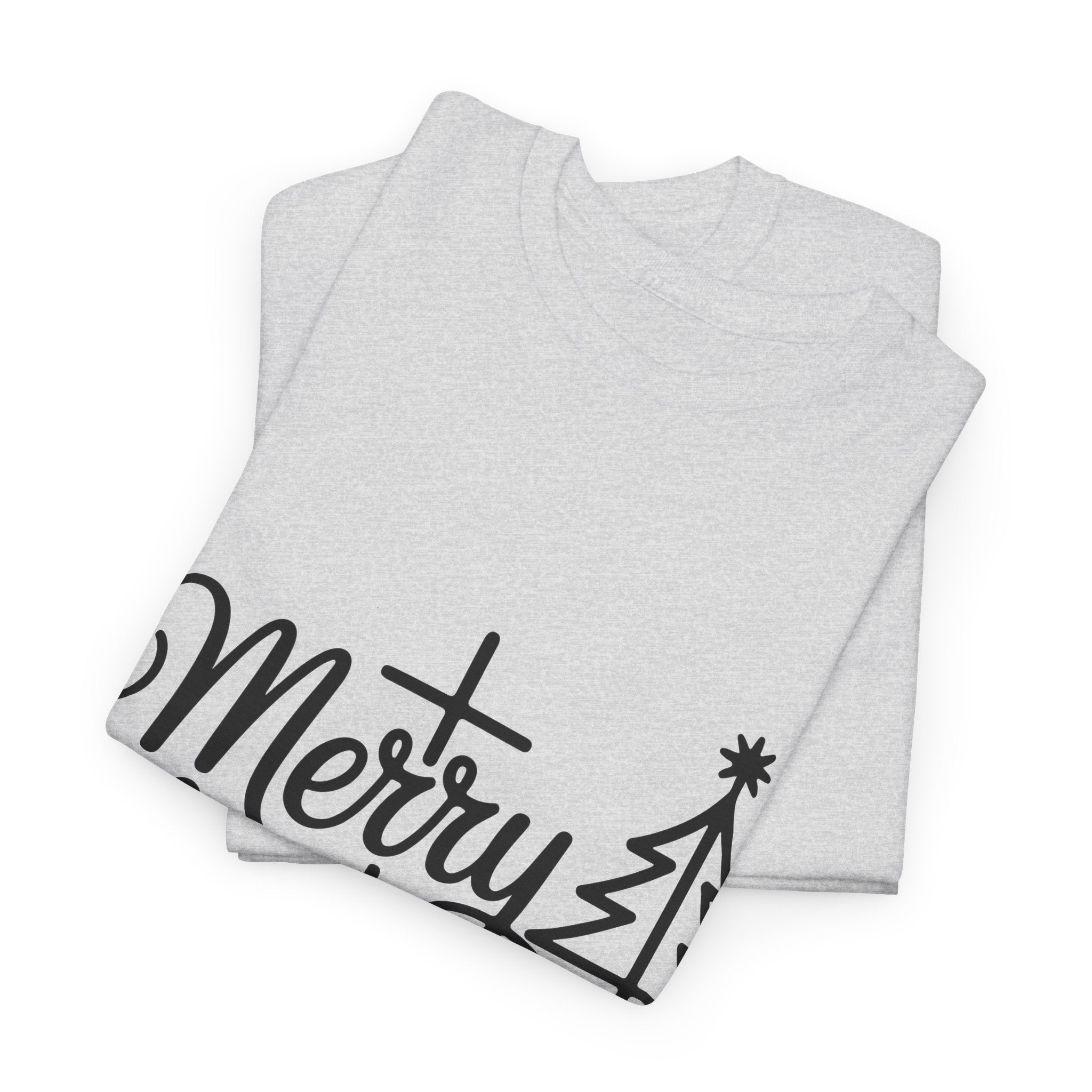 Merry Christmas Script T-Shirt with Cross & Tree(Unisex Cotton Tee)