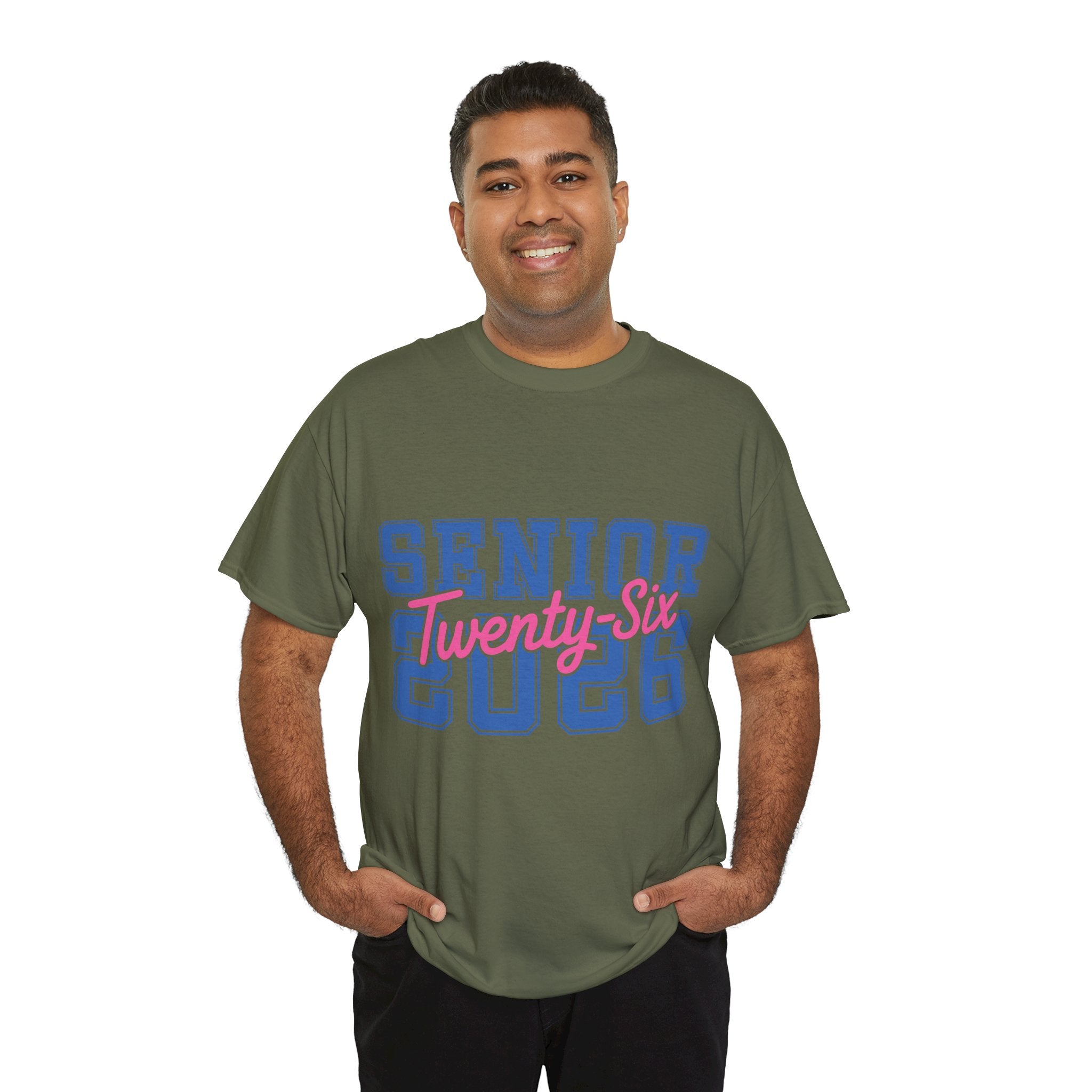 Senior 2026 Tee — Pink Varsity Block with Blue Script Overlay Unisex Cotton Tee