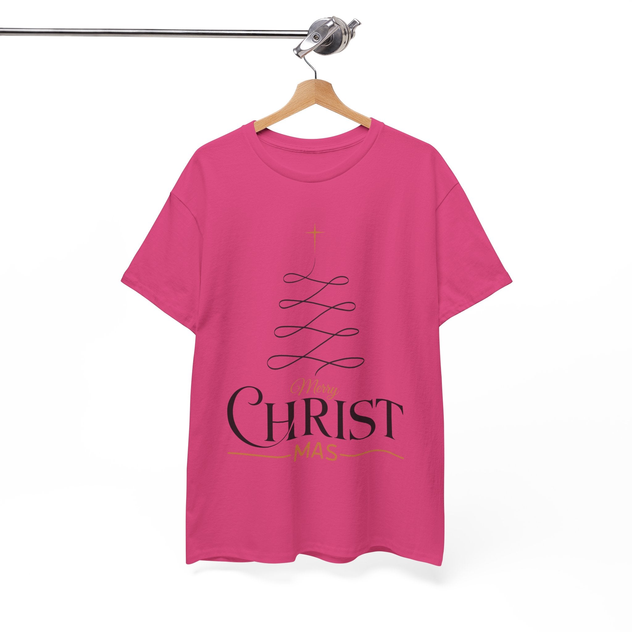 Merry Christmas Gold Cross Tree Unisex Cotton Tee