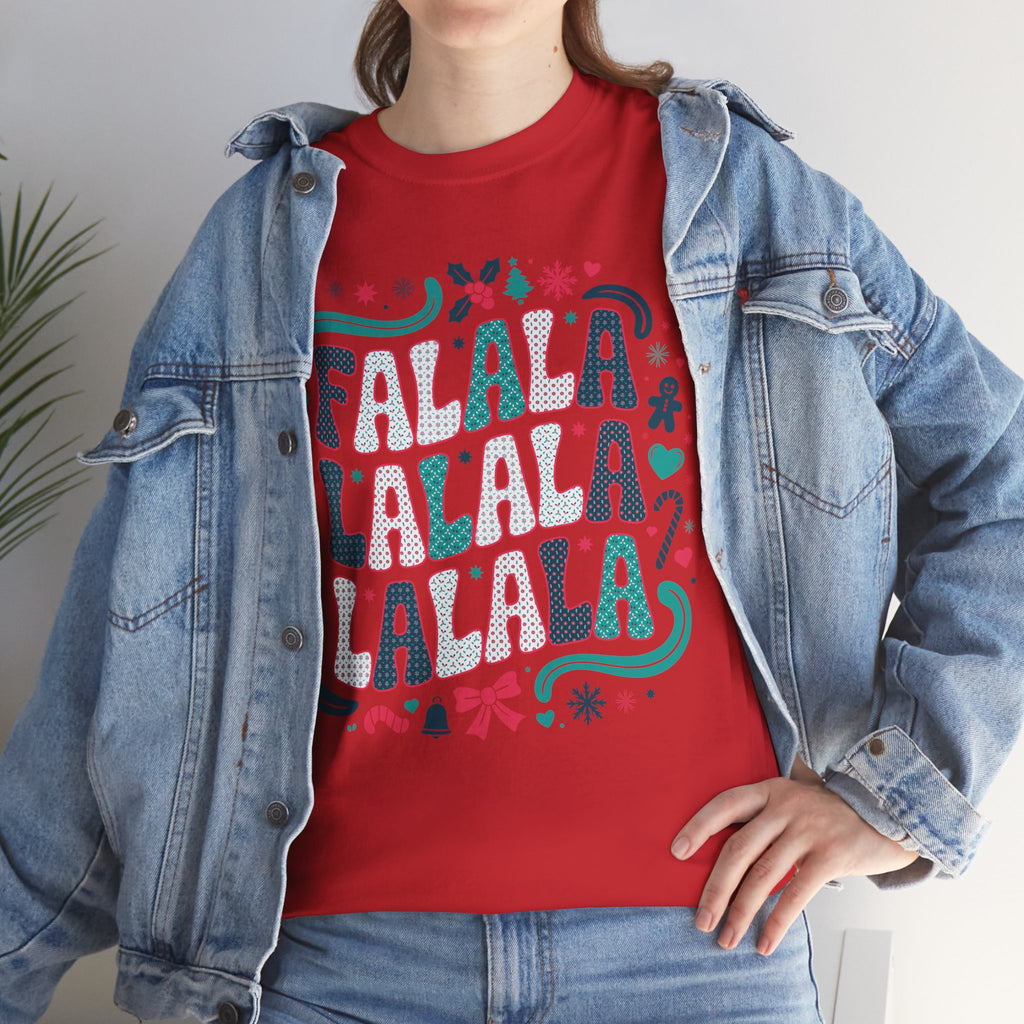 Fa La La La La Christmas T-Shirt — Festive Candy Cane & Gingerbread Holiday Unisex Cotton Tee