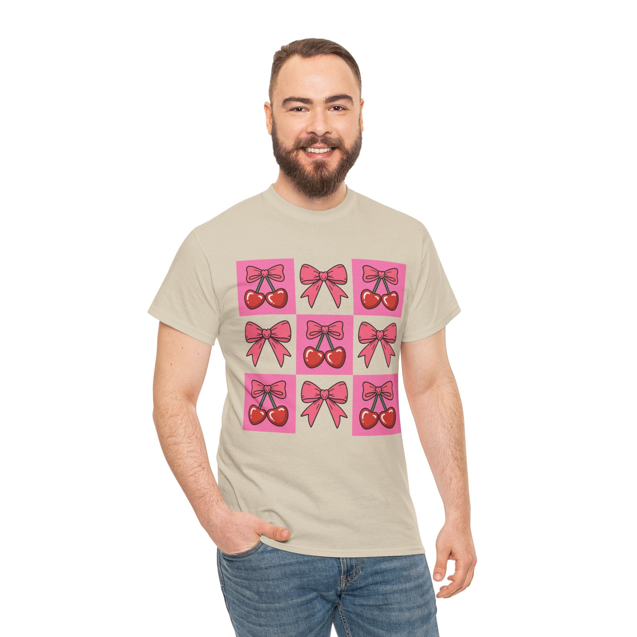 Cherry & Pink Bow Checkered Unisex Cotton Tee