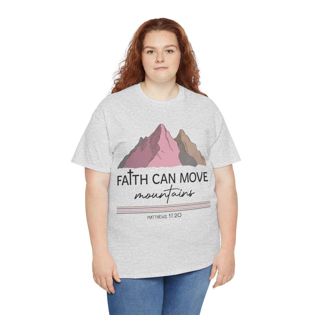 Faith Can Move Mountains Mountain Tee — Pastel Inspirational Christian Unisex Cotton T-Shirt