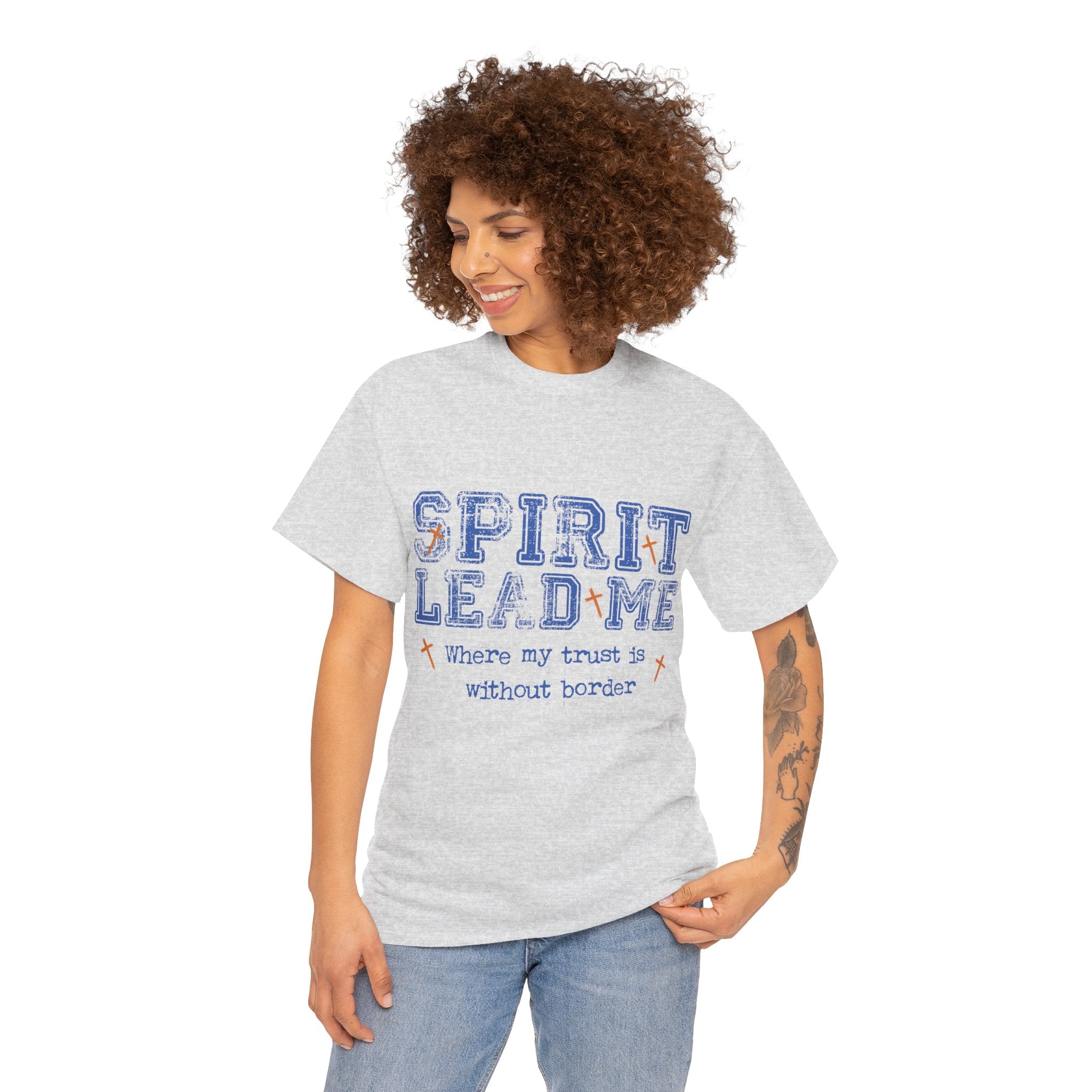 Christian Varsity Tee — “Spirit Lead Me — Where My Trust Is Without Border”. Unisex Cotton Tee