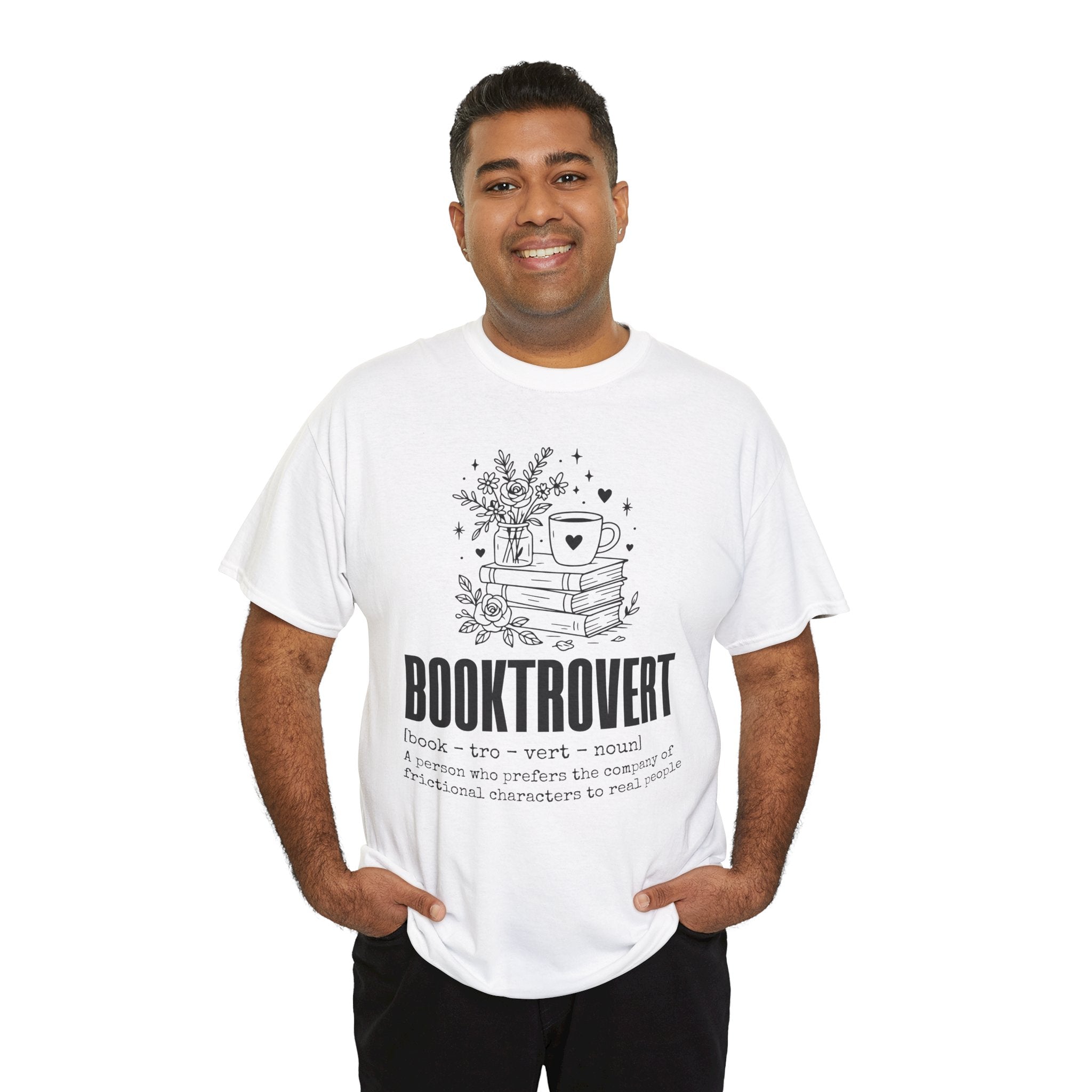 Booktrovert Graphic Tee — "Booktrovert" Definition, Books & Coffee Design Unisex Cotton Tee