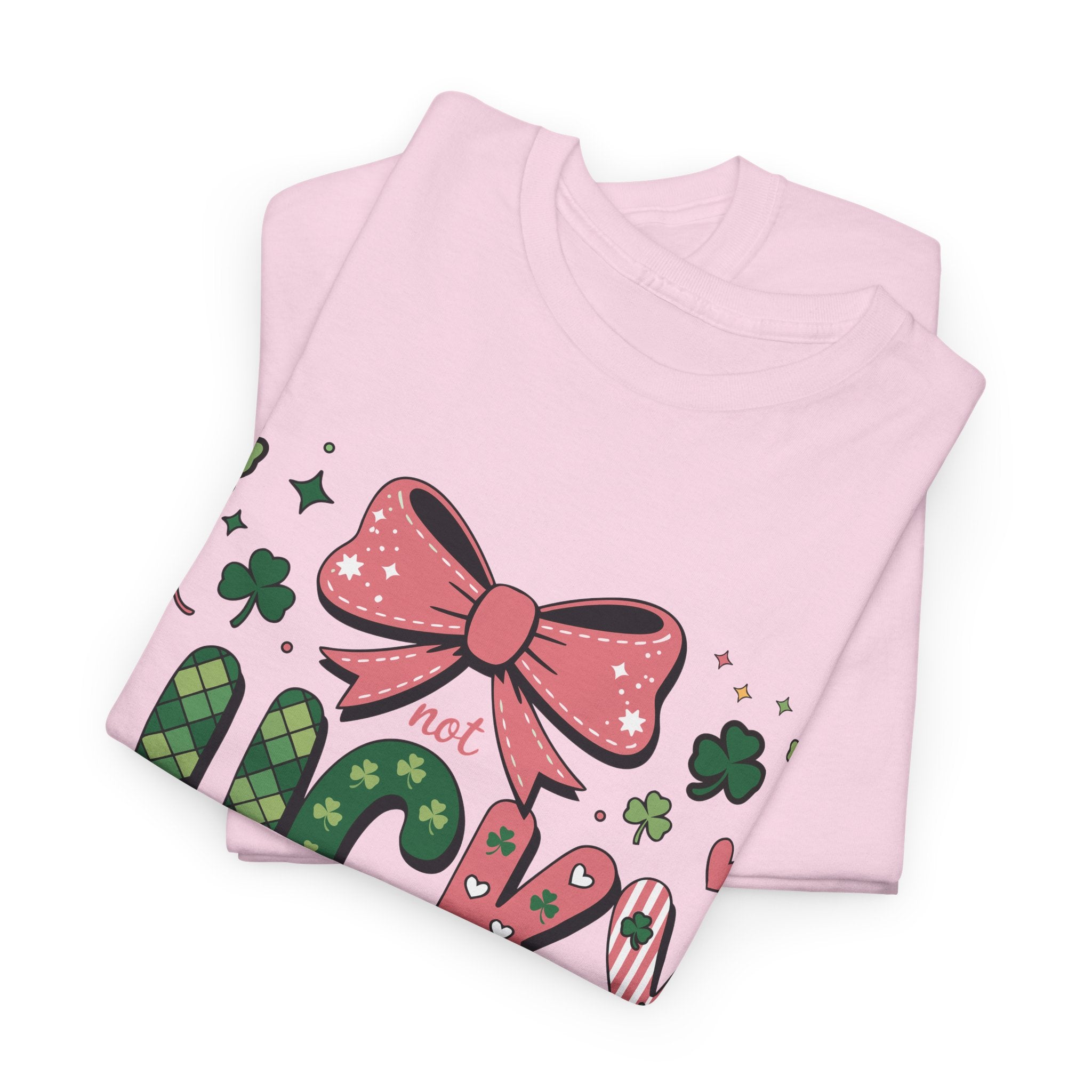 Simply Blessed Tee — “Not Lucky, Simply Blessed” with Pastel Bow, Clovers & Romans 4:7-8 Unisex Cotton Tee