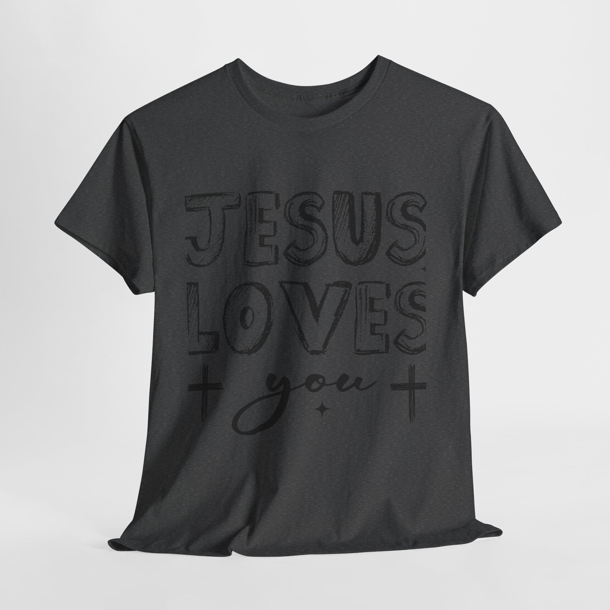 Jesus Loves You Chalk-Style Tee — Crosses & Stars Christian UNisex Cotton T-Shirt