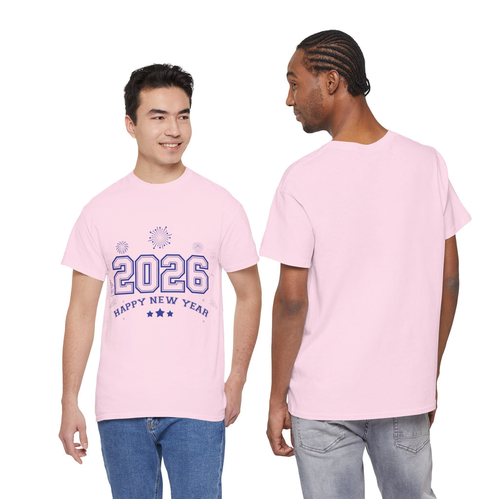 Happy New Year 2026 Varsity Tee — Fireworks & Confetti Celebration Unisex Cotton Tee