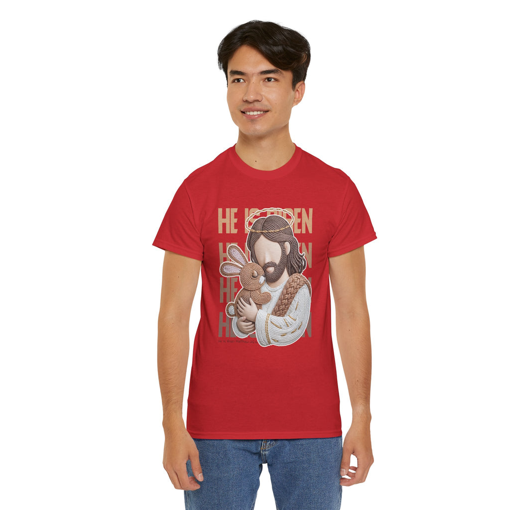 He Is Risen Matthew 28:6 Jesus With Lamb Unisex Cotton T-Shirt