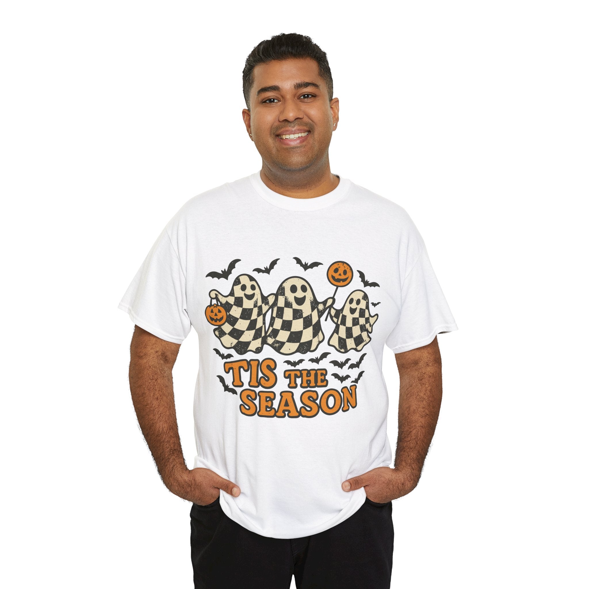 Halloween Ghosts Checker Pattern Unisex Cotton Tee