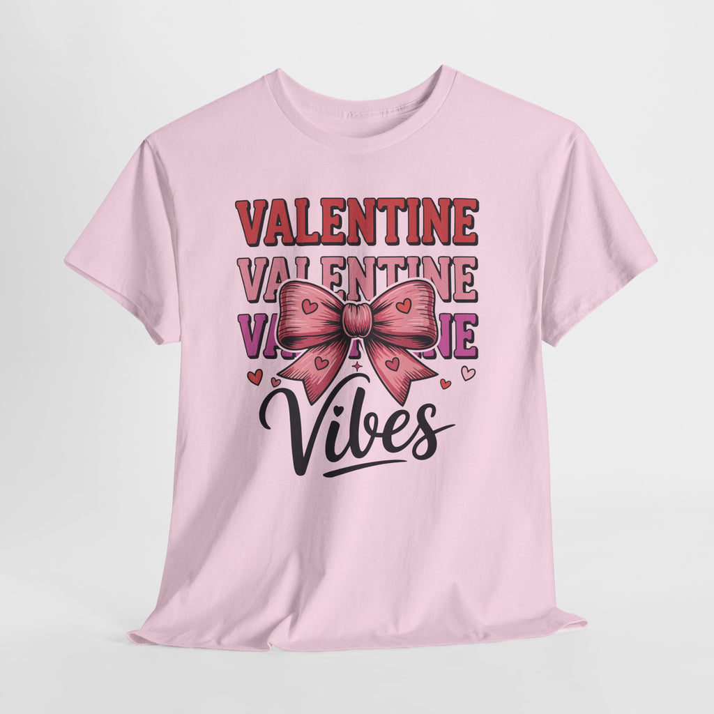 Valentine Vibes T-Shirt — Pink Bow Heart Graphic Unisex Cotton Tee